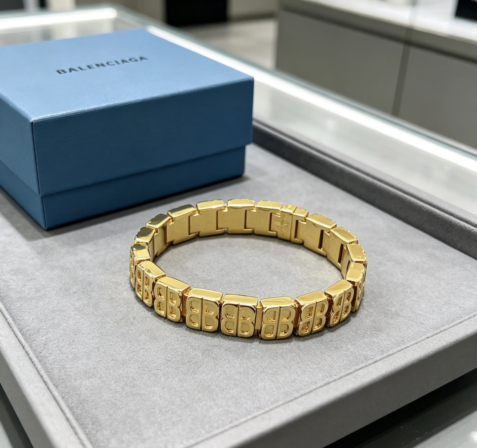 Balenciaga Gold Tone 'B' Link Bracelet