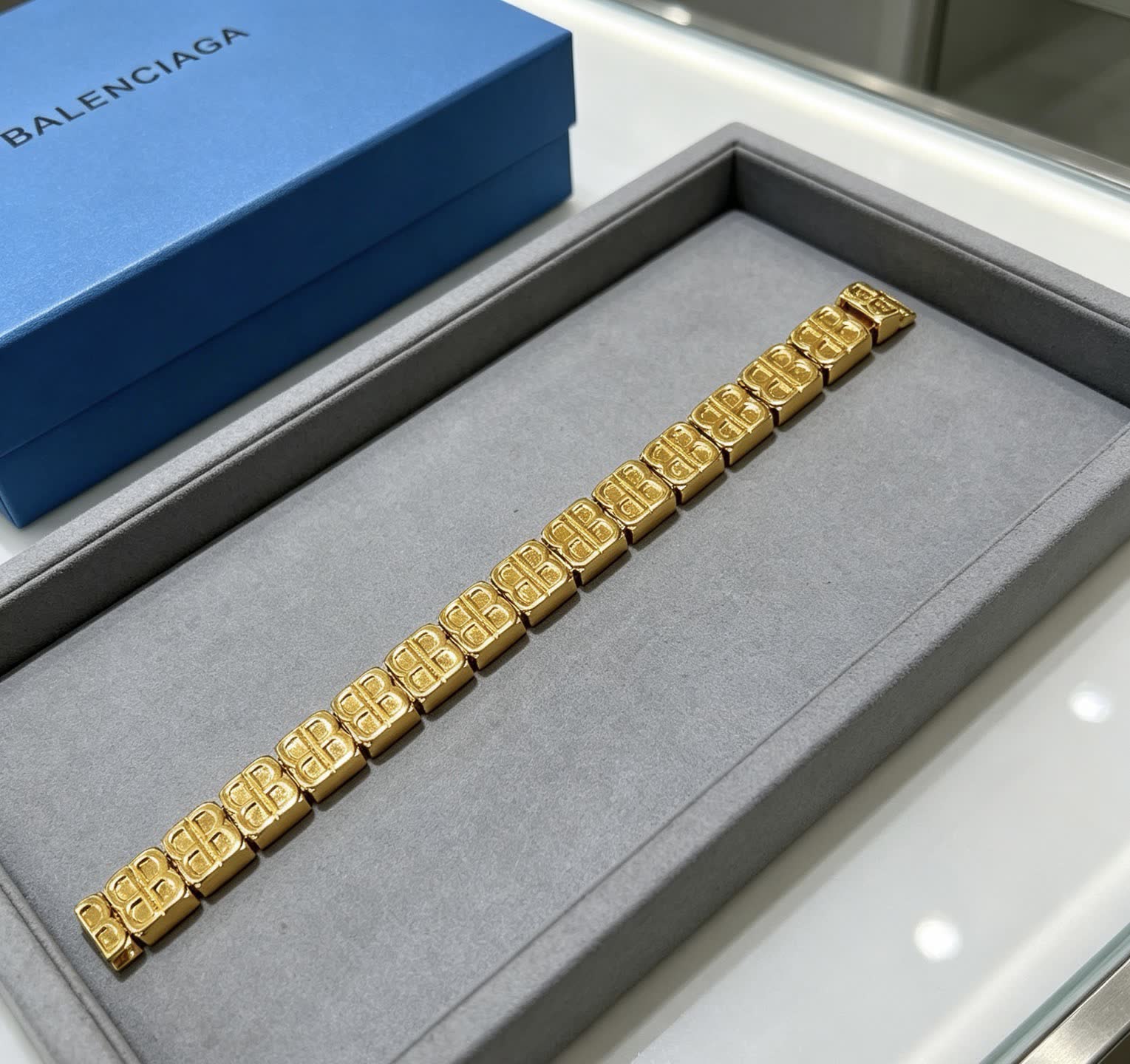 Balenciaga Gold Tone 'B' Link Bracelet