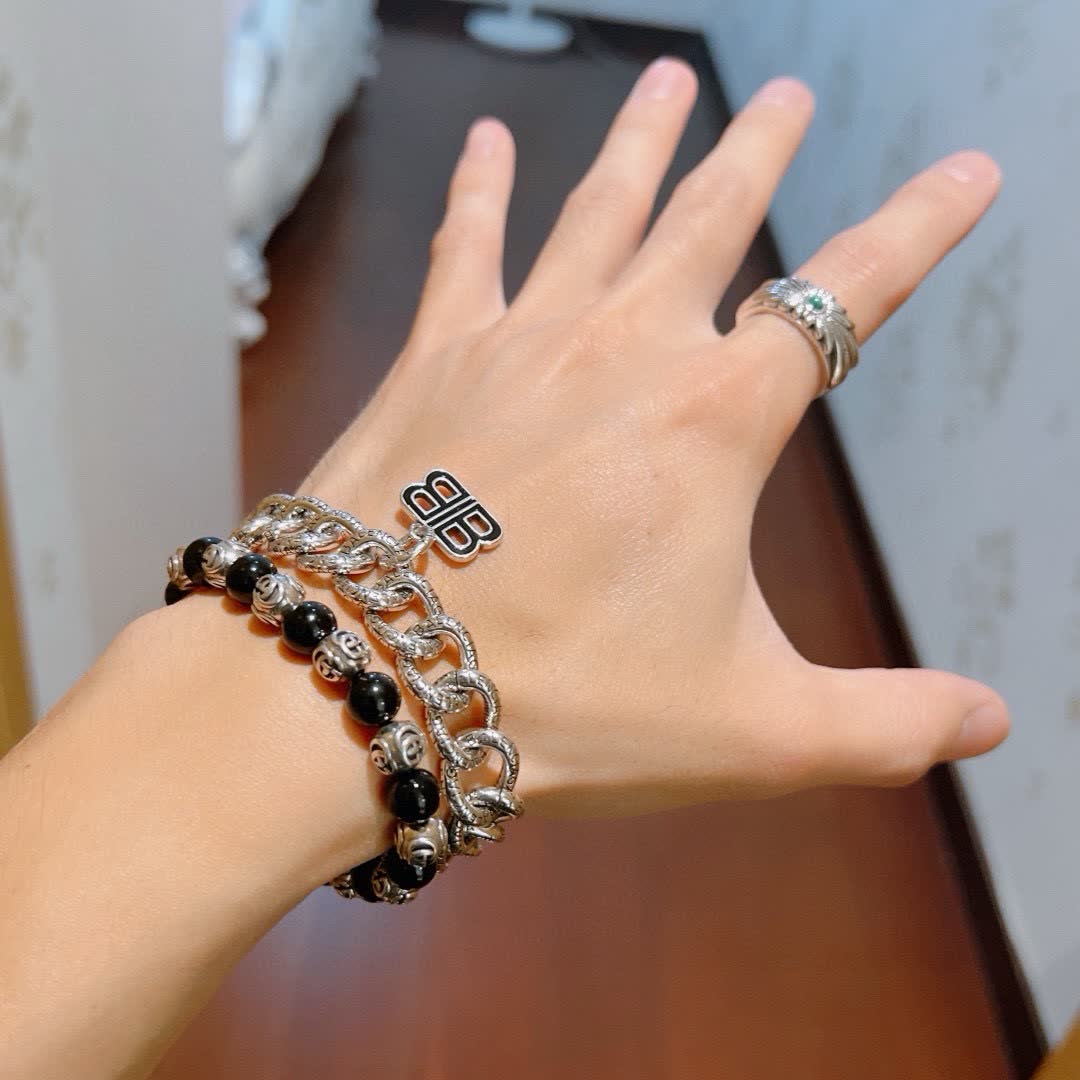 Balenciaga Silver Chain Bracelet with BB Logo