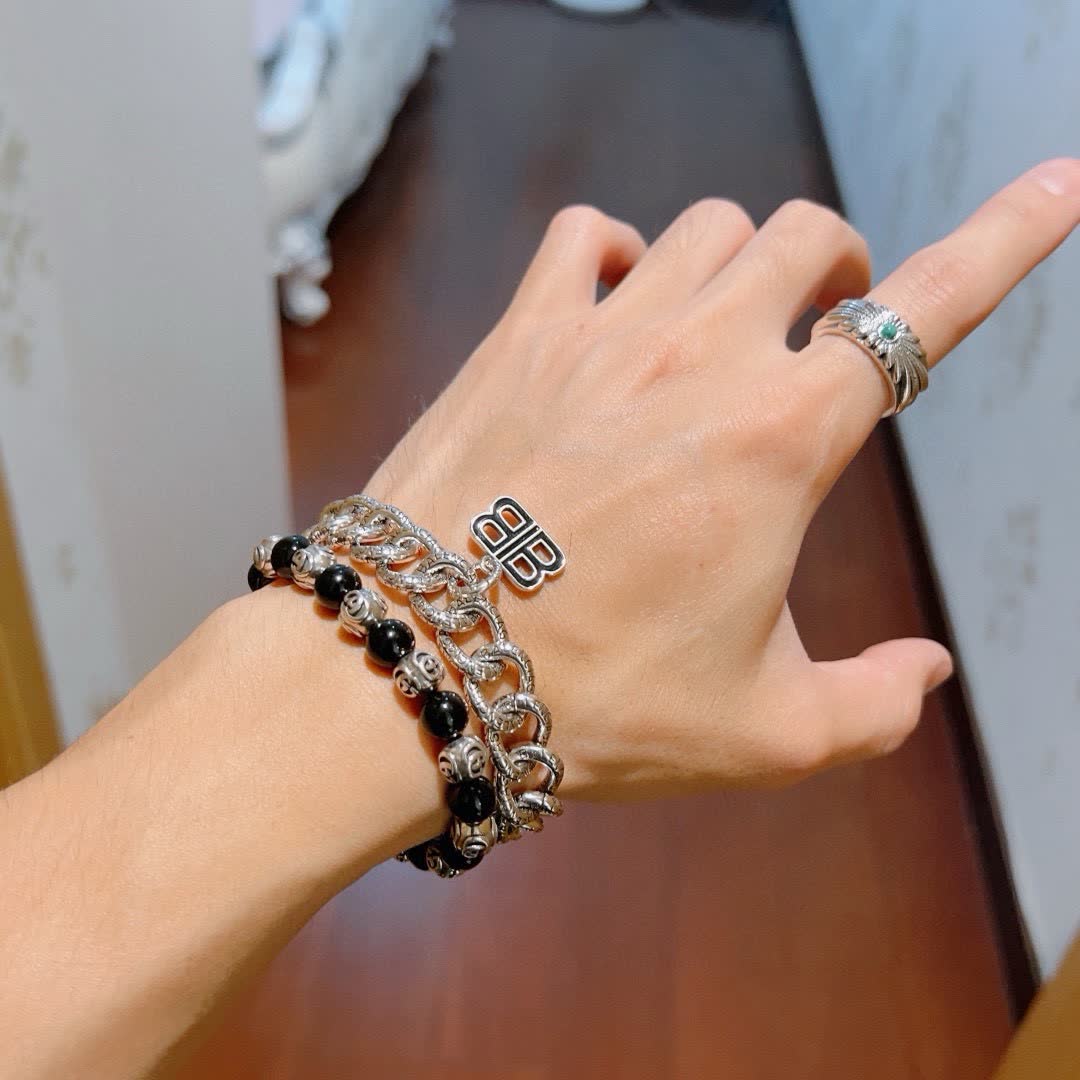 Balenciaga Silver Chain Bracelet with BB Logo