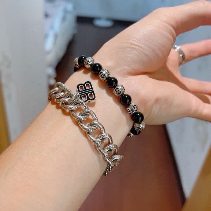 Balenciaga Silver Chain Bracelet with BB Logo
