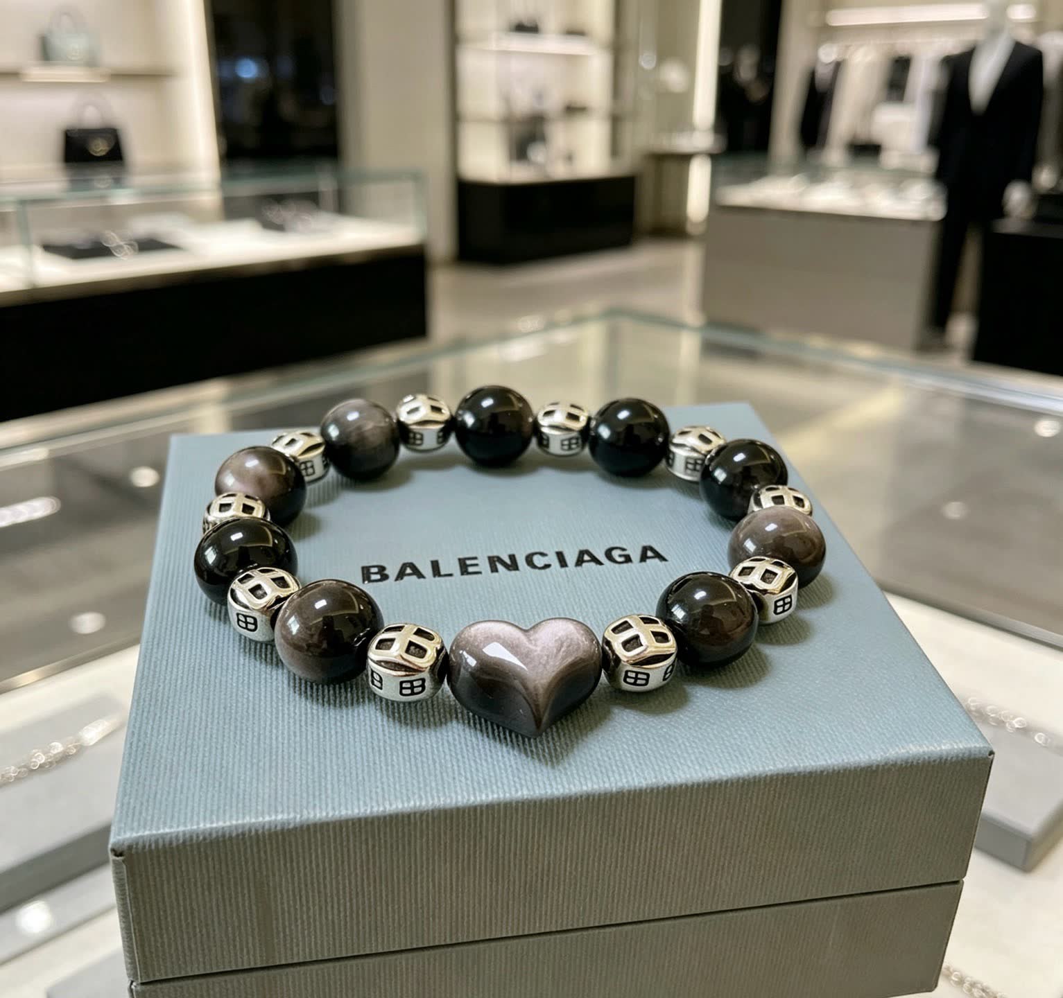 Balenciaga Beaded Bracelet with Heart Charm Balenciaga Beaded Bracelet with Heart Charm