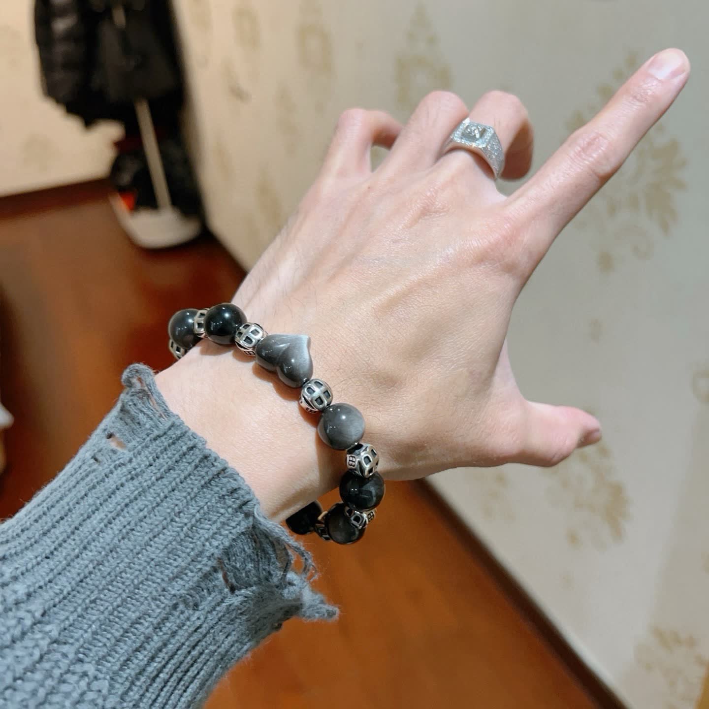 Balenciaga Beaded Bracelet with Heart Charm