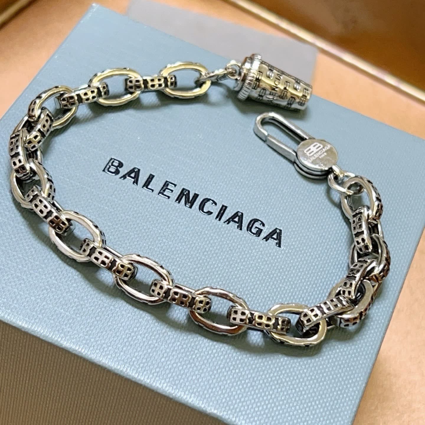 Balenciaga Silver Tone Chain Bracelet