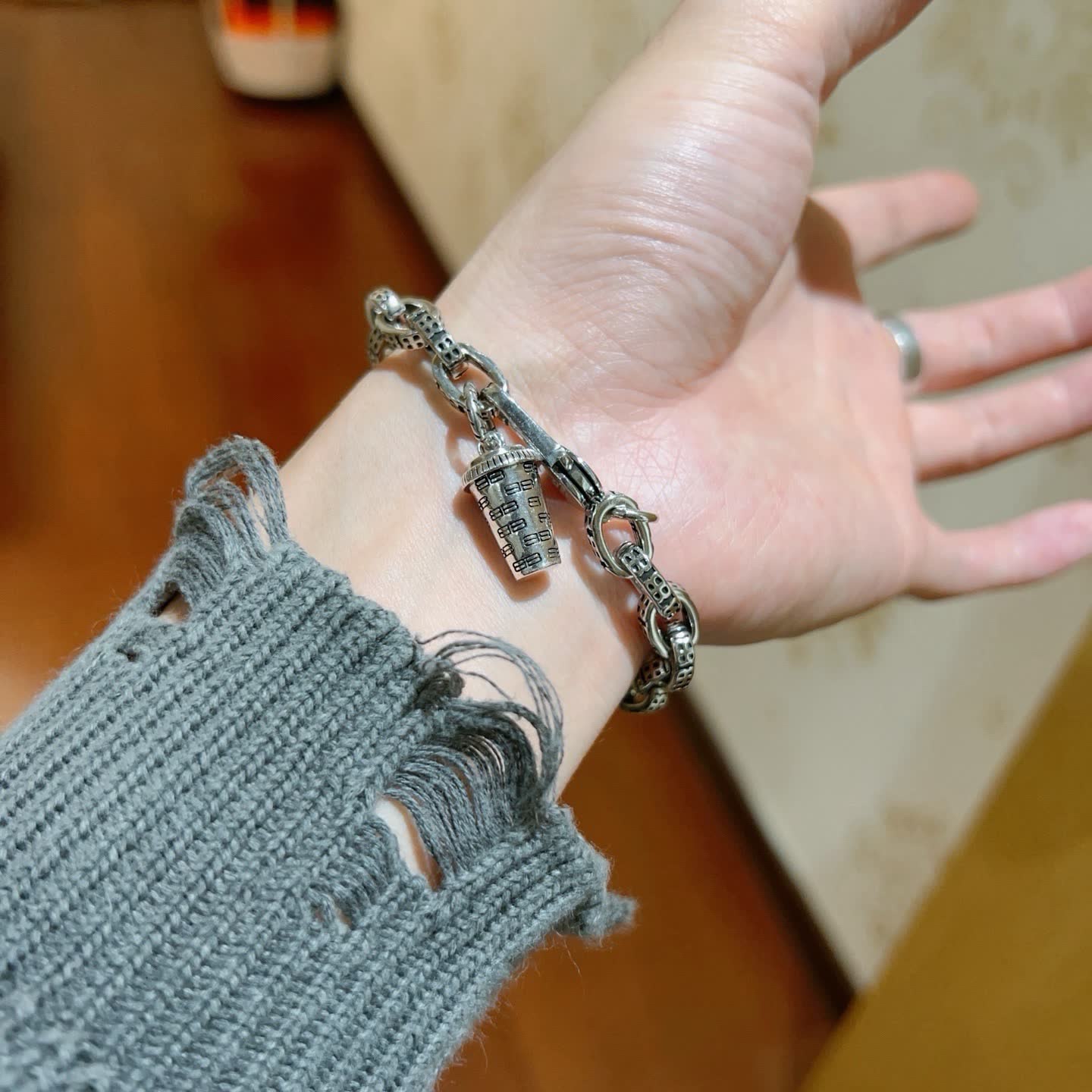 Balenciaga Silver Tone Chain Bracelet