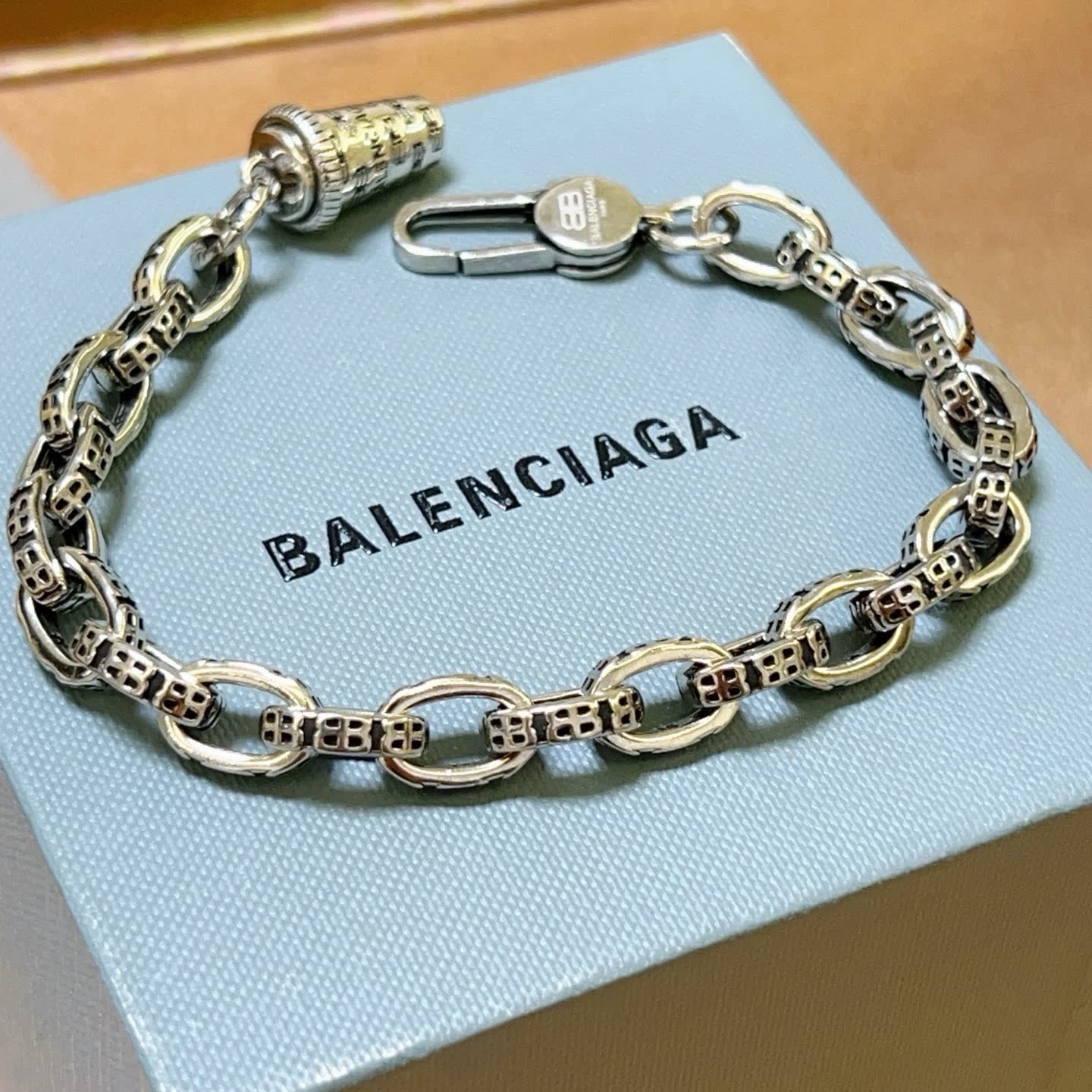 Balenciaga Silver Tone Chain Bracelet