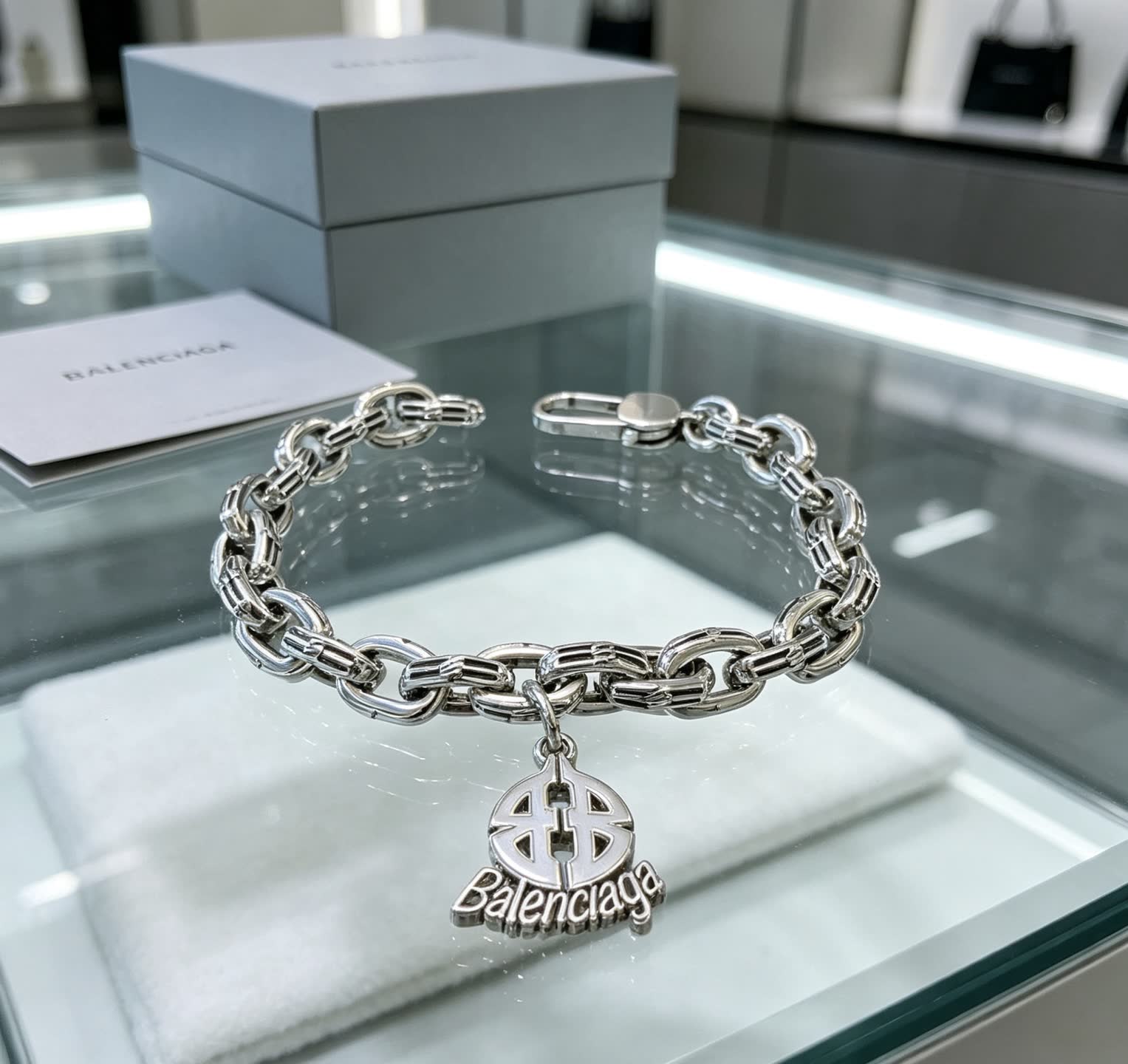 Balenciaga Silver Bracelet with Logo Charm
