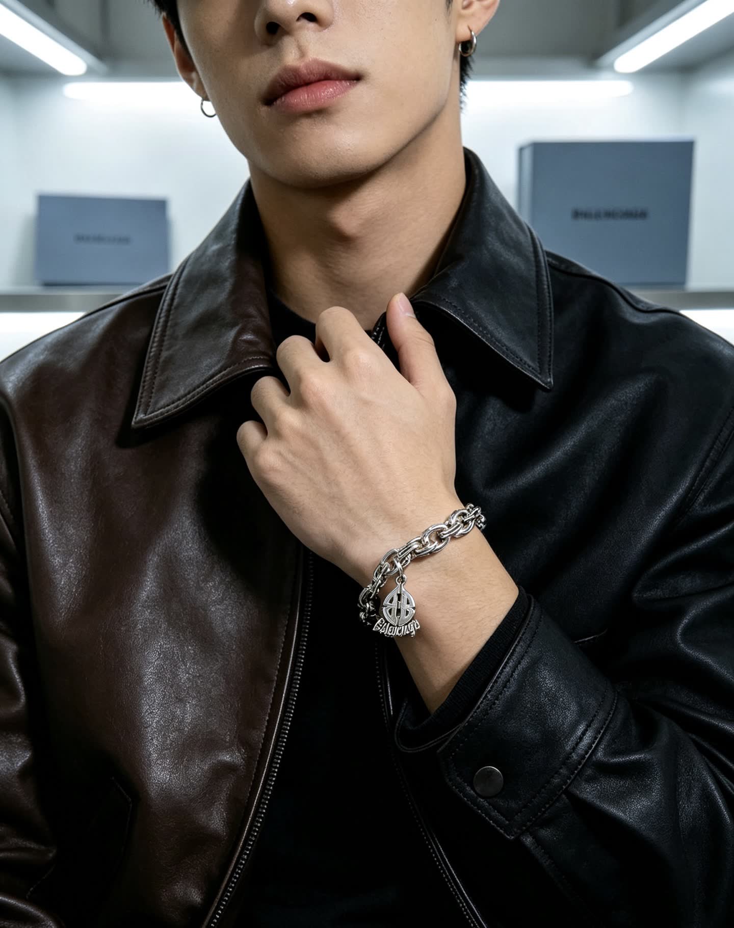Balenciaga Silver Bracelet with Logo Charm