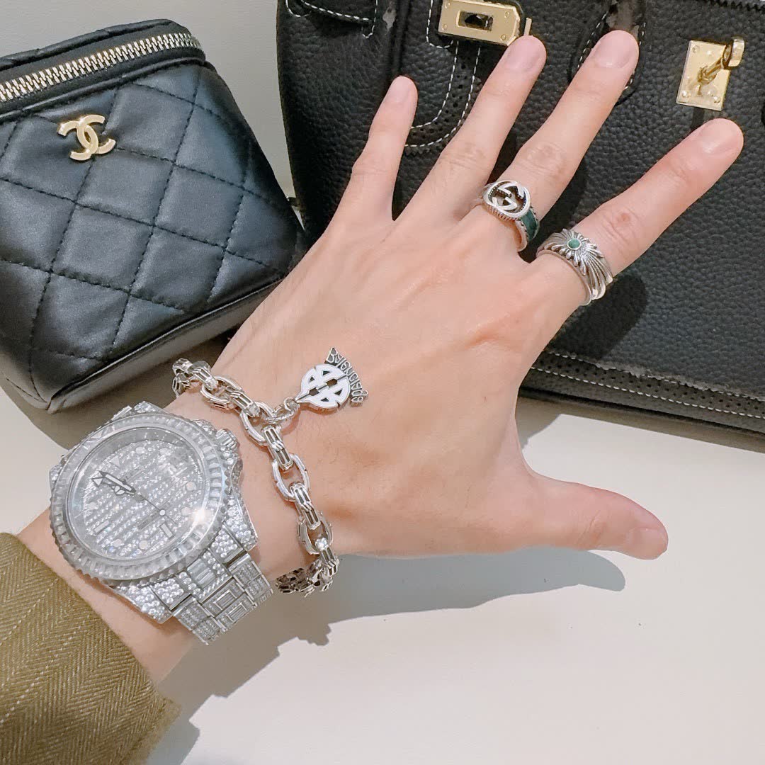 Balenciaga Silver Bracelet with Logo Charm