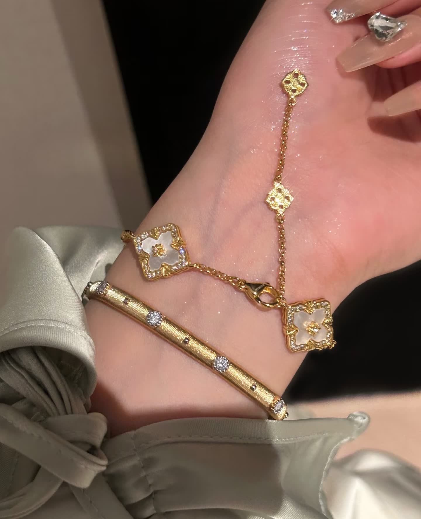 Buccellati Gold Bracelet with Floral and Diamond Accents