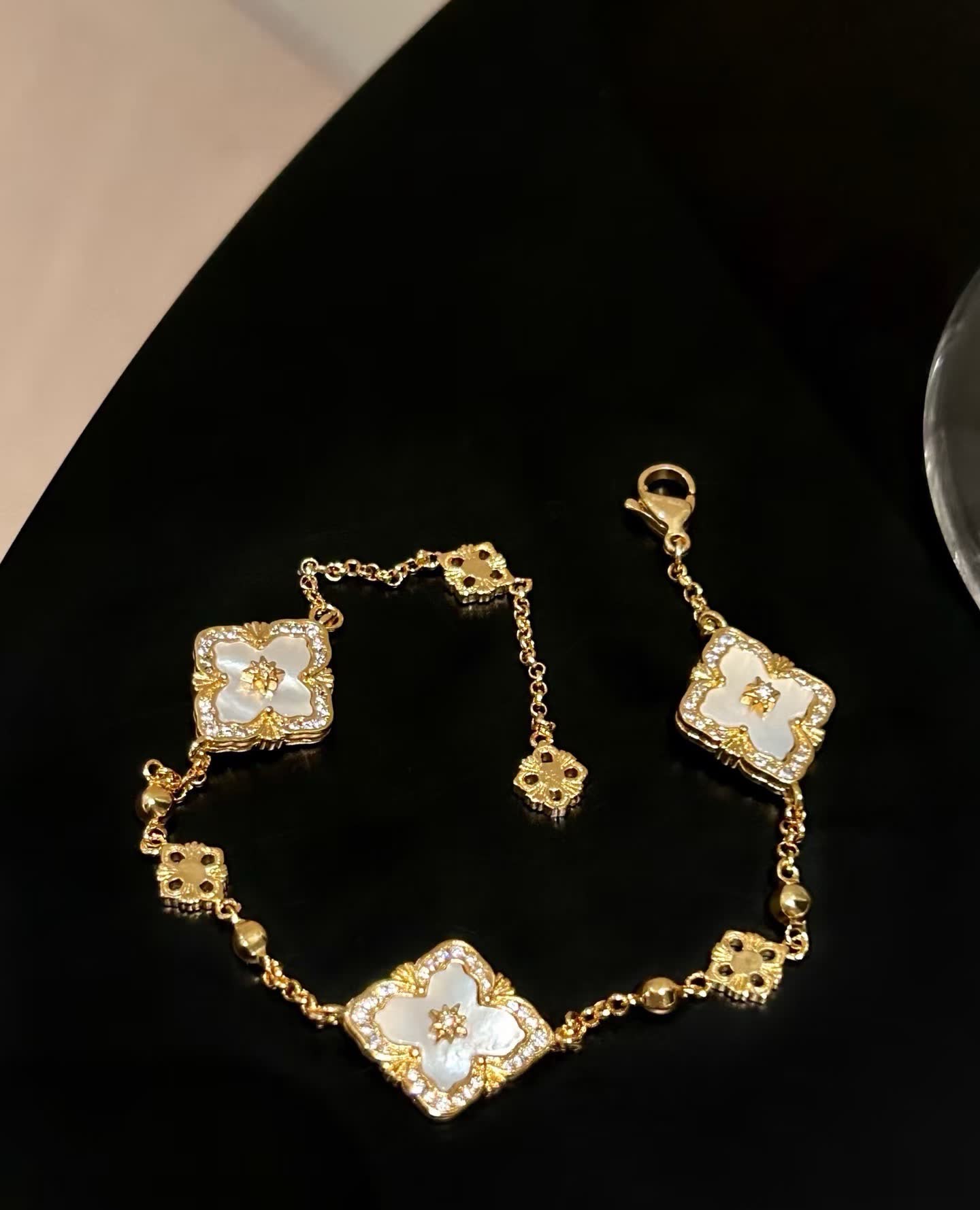 Buccellati Gold Bracelet with Floral and Diamond Accents