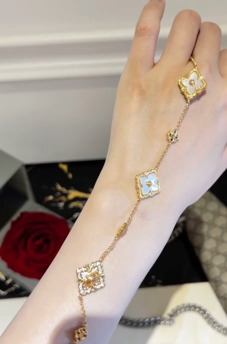 Buccellati Gold Bracelet with Floral and Diamond Accents