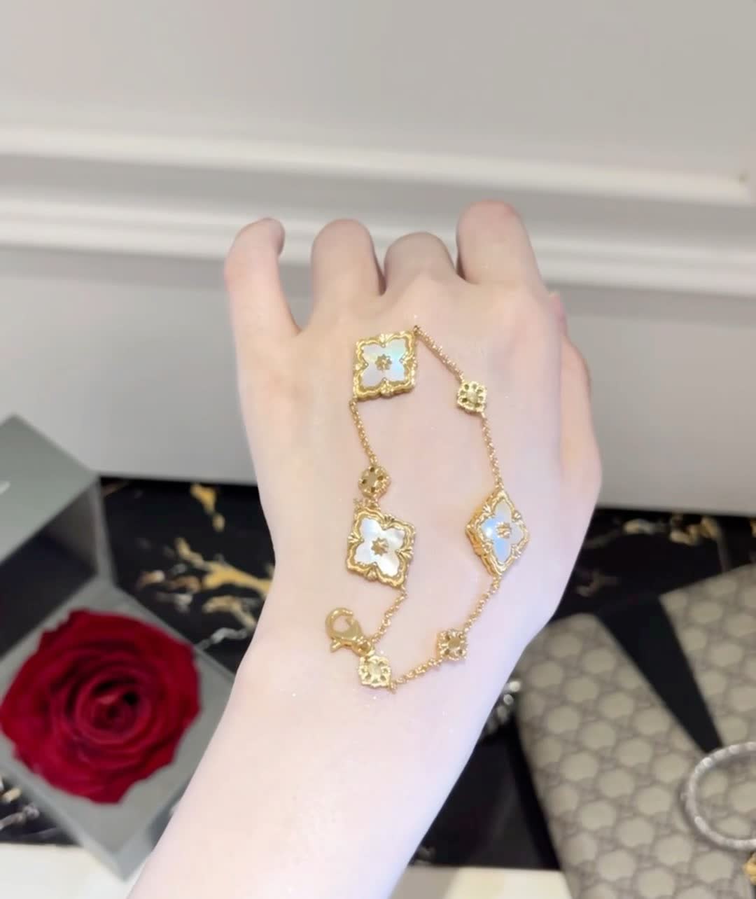 Buccellati Gold Bracelet with Floral and Diamond Accents