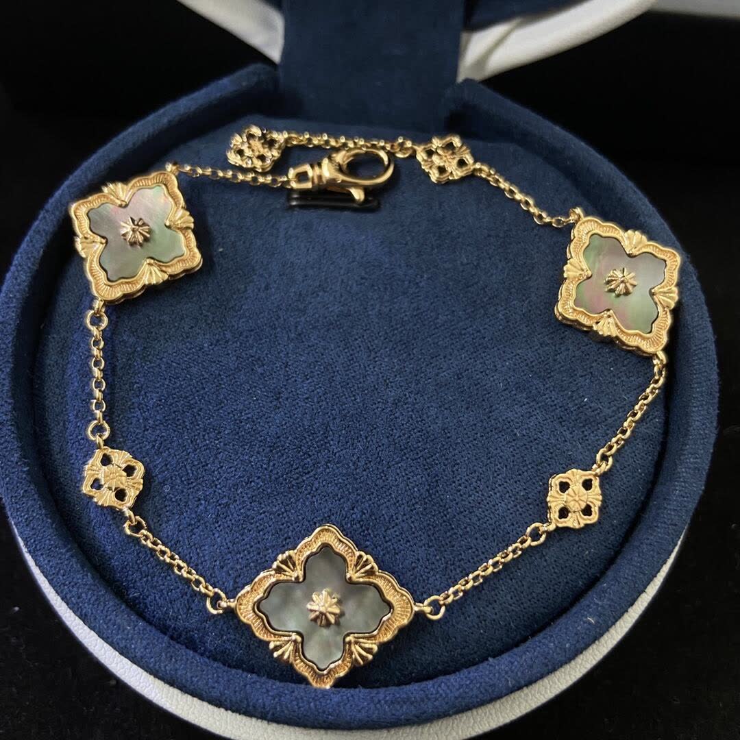 Buccellati Vintage Gold-Plated Bracelet with Mother-of-Pearl Flowers