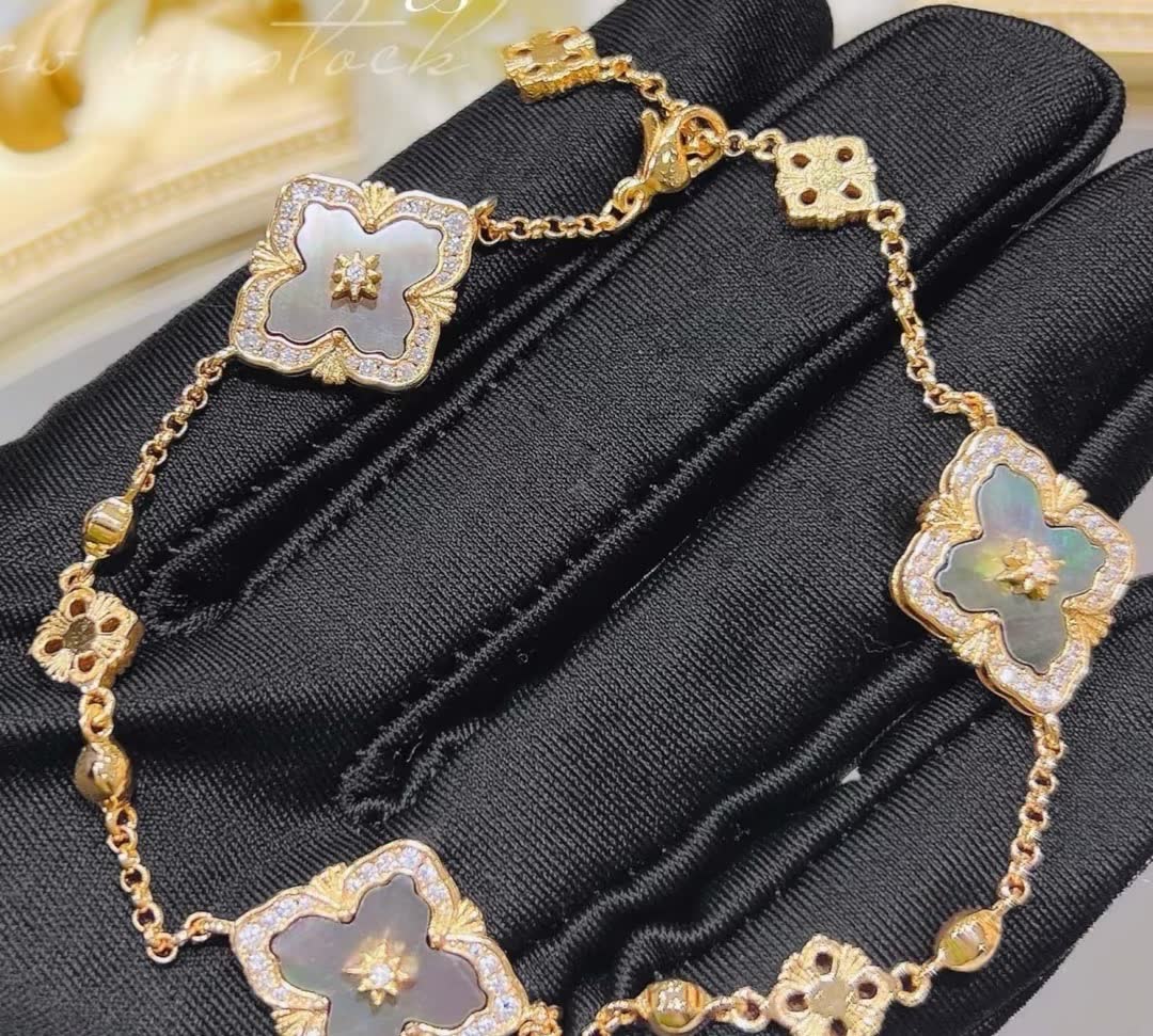 Buccellati Vintage Gold-Plated Bracelet with Mother-of-Pearl Flowers