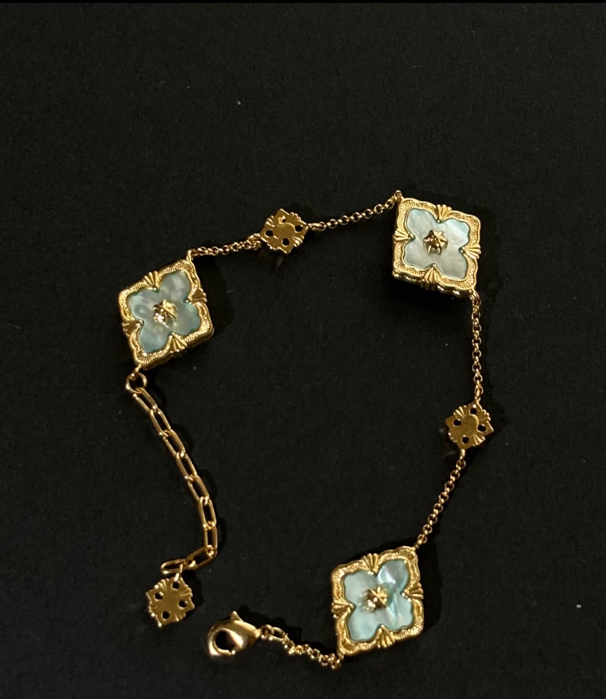 Buccellati Vintage Gold-Plated Bracelet with Mother-of-Pearl Flowers