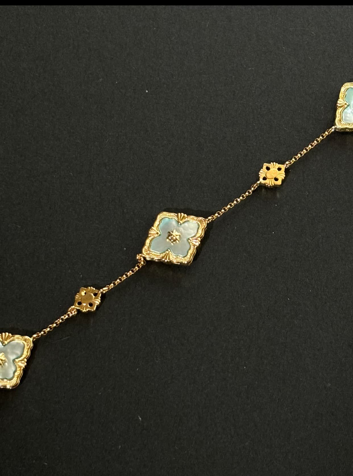Buccellati Vintage Gold-Plated Bracelet with Mother-of-Pearl Flowers