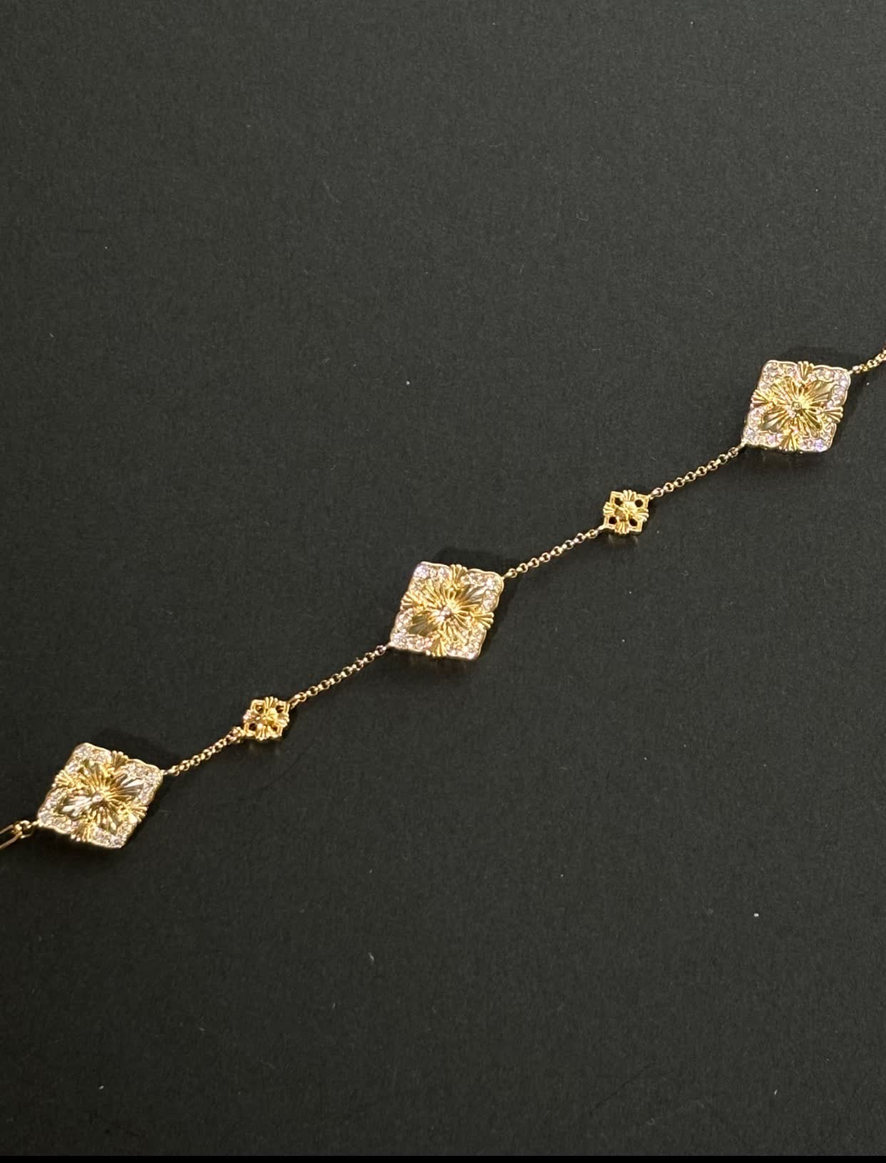 Buccellati Vintage Gold-Plated Bracelet with Mother-of-Pearl Flowers