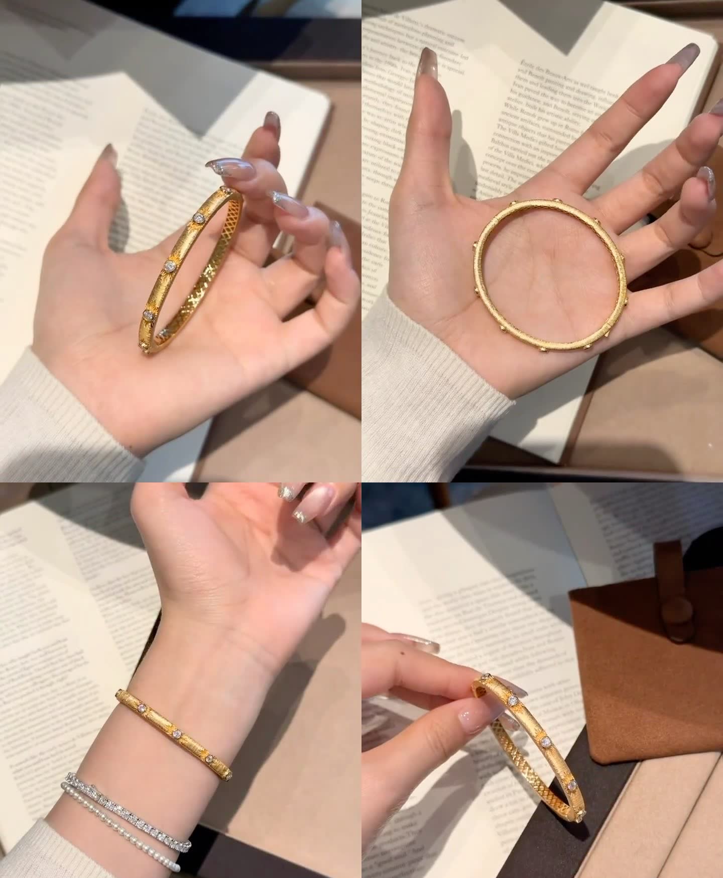 Buccellati Elegant Gold Bangle Bracelet with Crystal Accents
