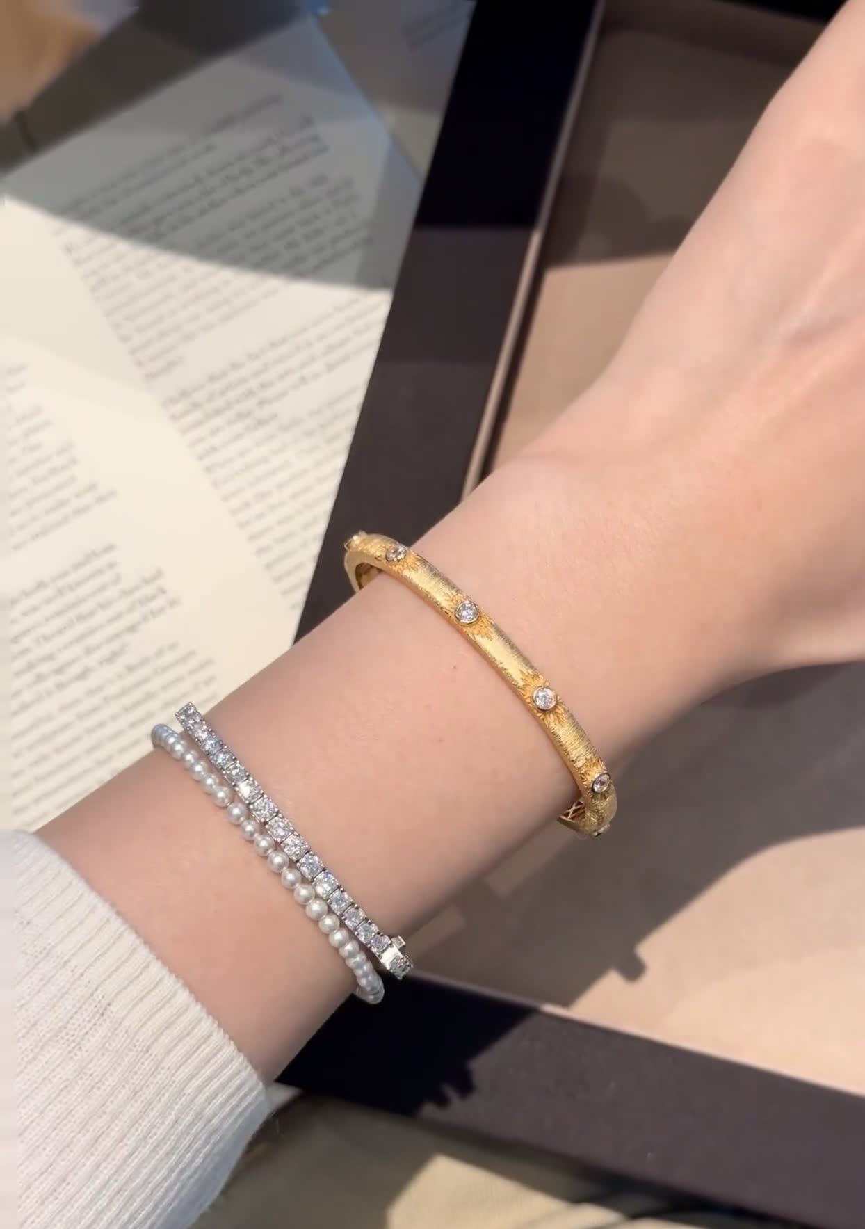 Buccellati Elegant Gold Bangle Bracelet with Crystal Accents
