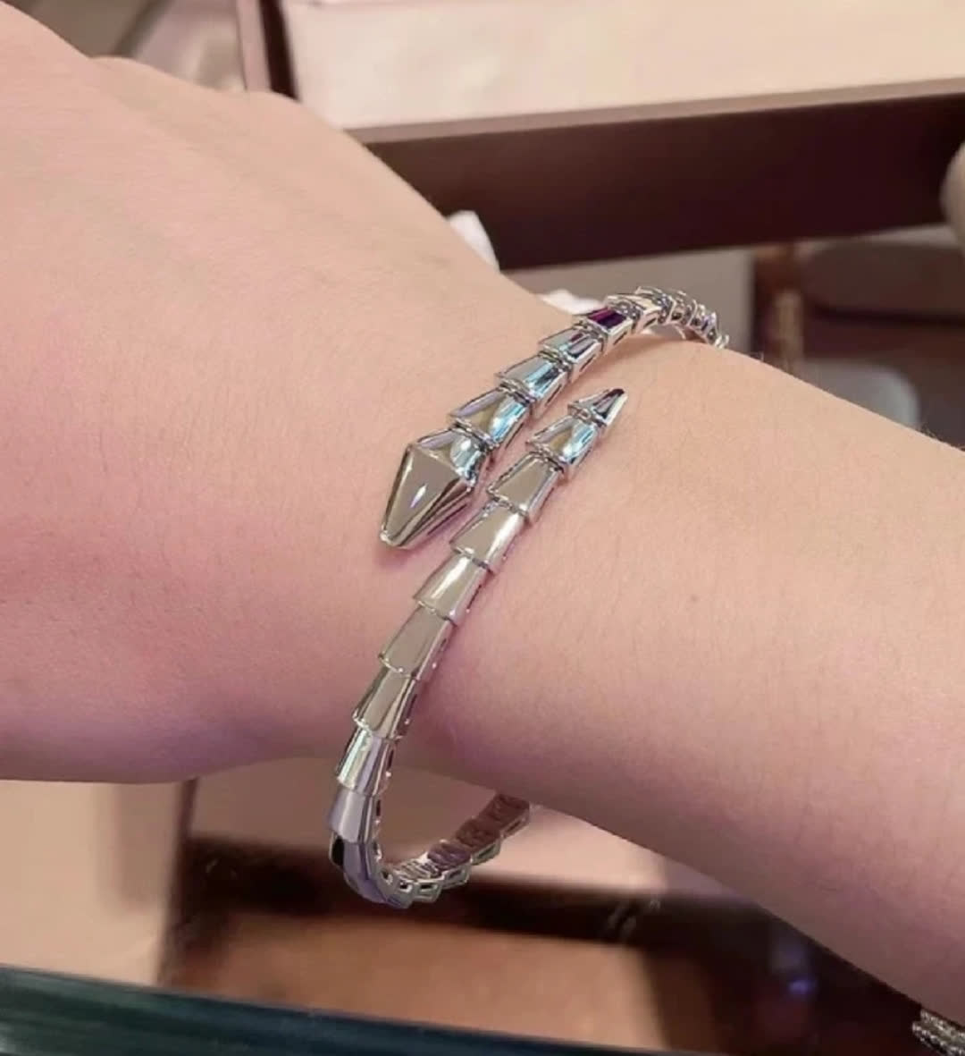 Bvlgari Silver Snake Bracelet with Blue Stones Bvlgari Silver Snake Bracelet with Blue Stones