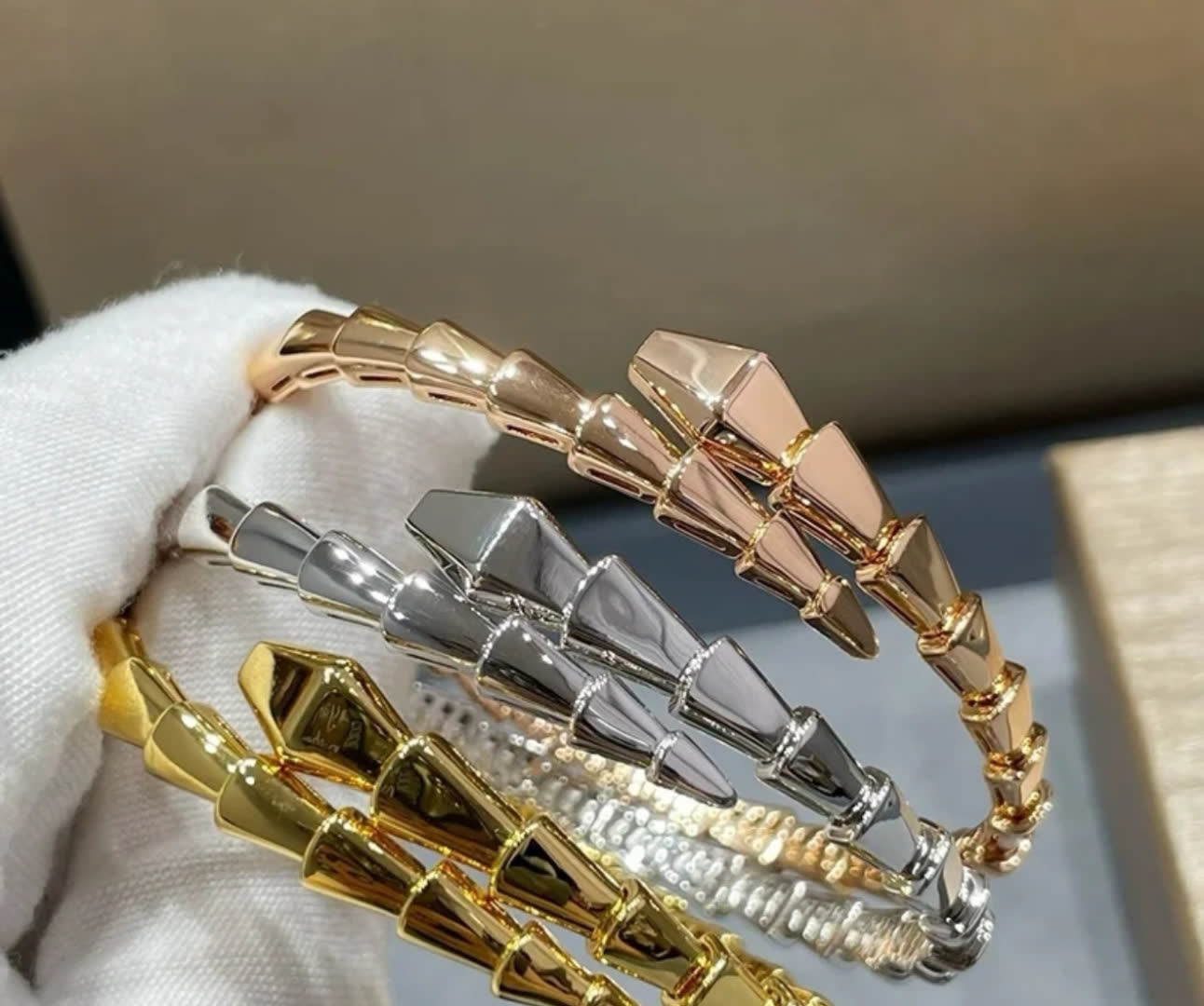 Bvlgari Silver Snake Bracelet with Blue Stones