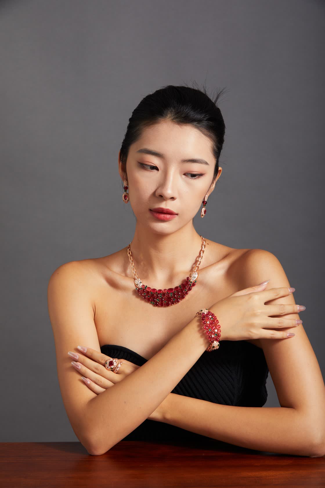 Bvlgari Luxury Red Gemstone Snake Bracelet