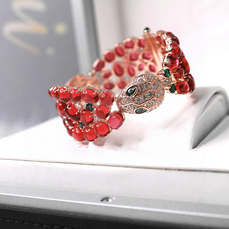 Bvlgari Luxury Red Gemstone Snake Bracelet