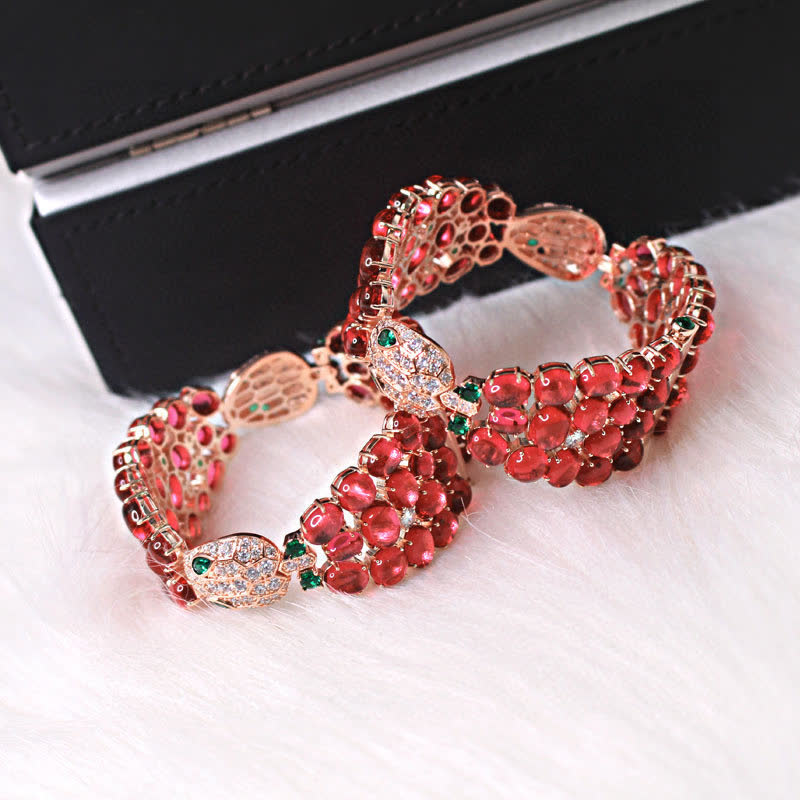Bvlgari Luxury Red Gemstone Snake Bracelet