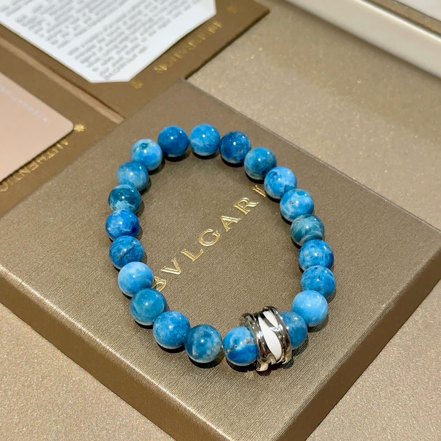Bvlgari Blue Agate Beaded Bracelet