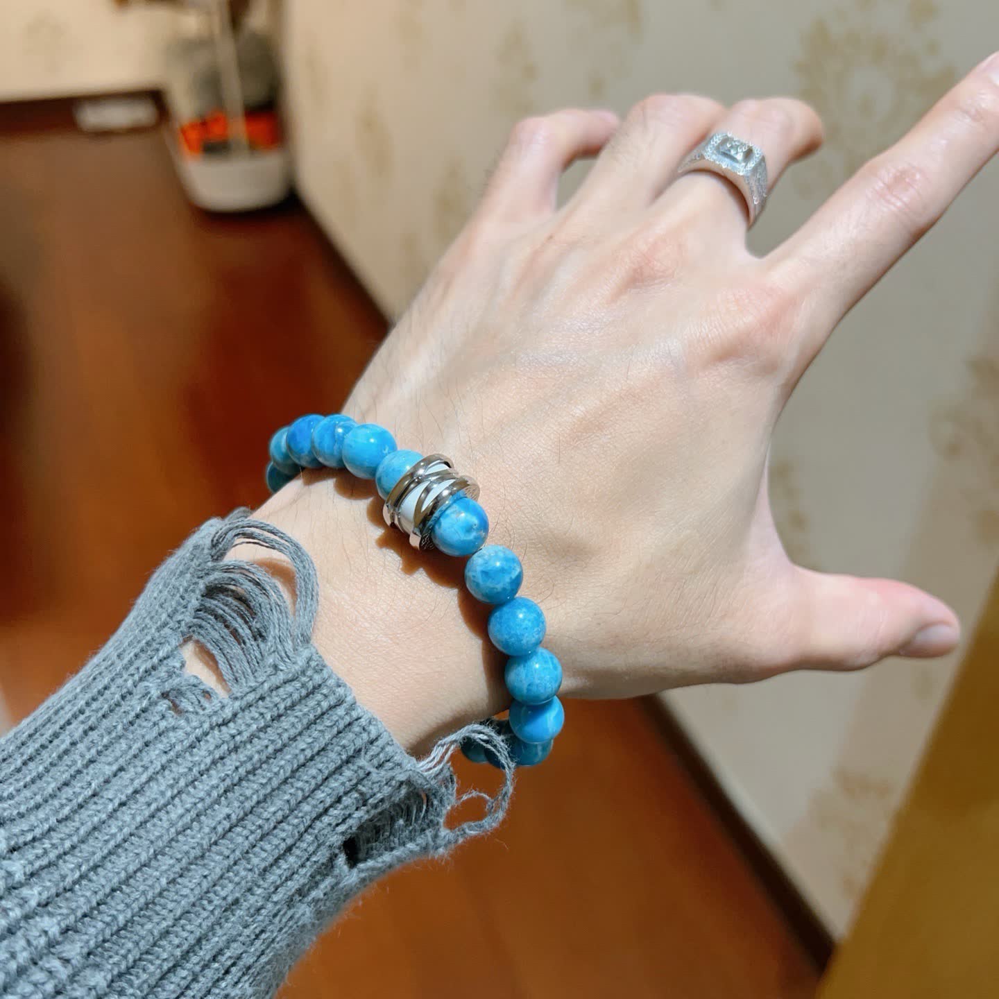 Bvlgari Blue Agate Beaded Bracelet