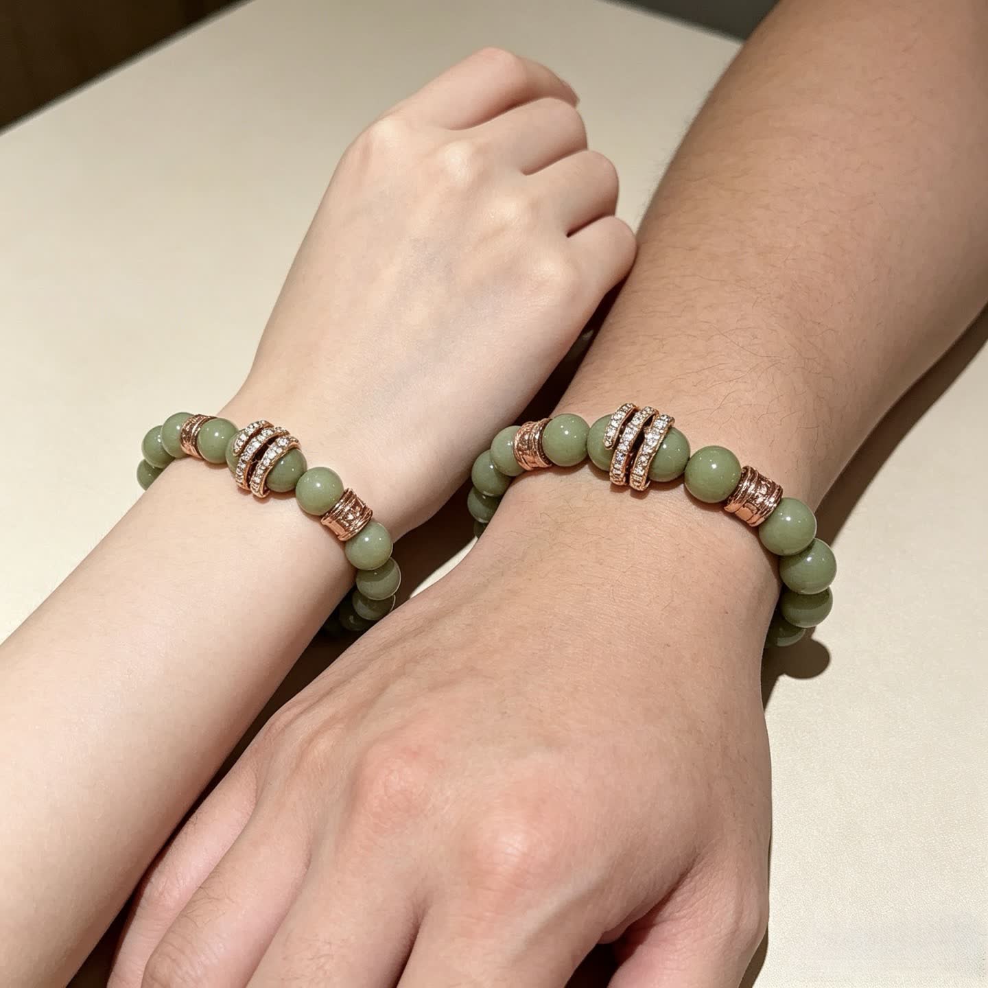 Bvlgari Green Bead Bracelet with Gold Accents