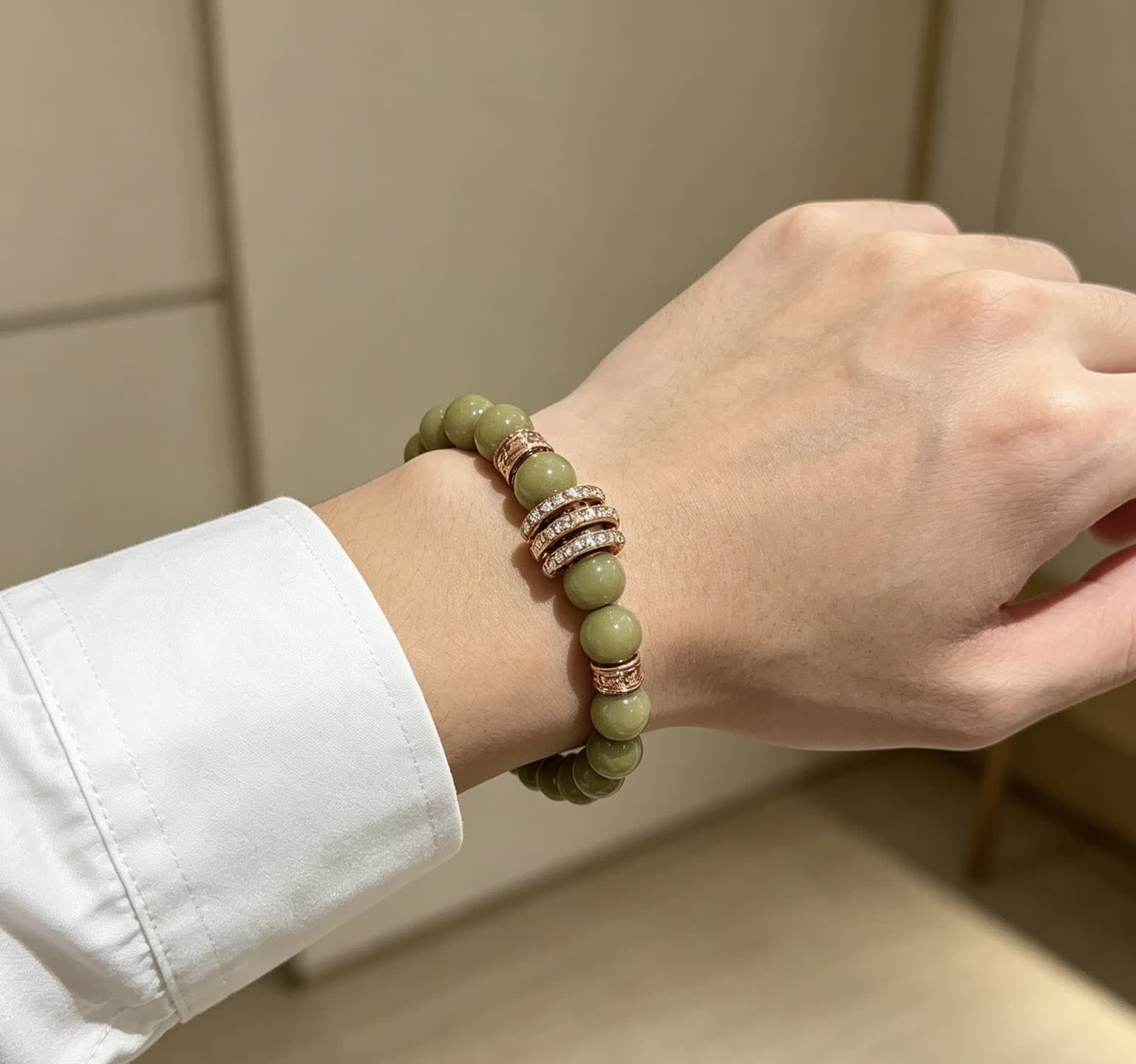 Bvlgari Green Bead Bracelet with Gold Accents