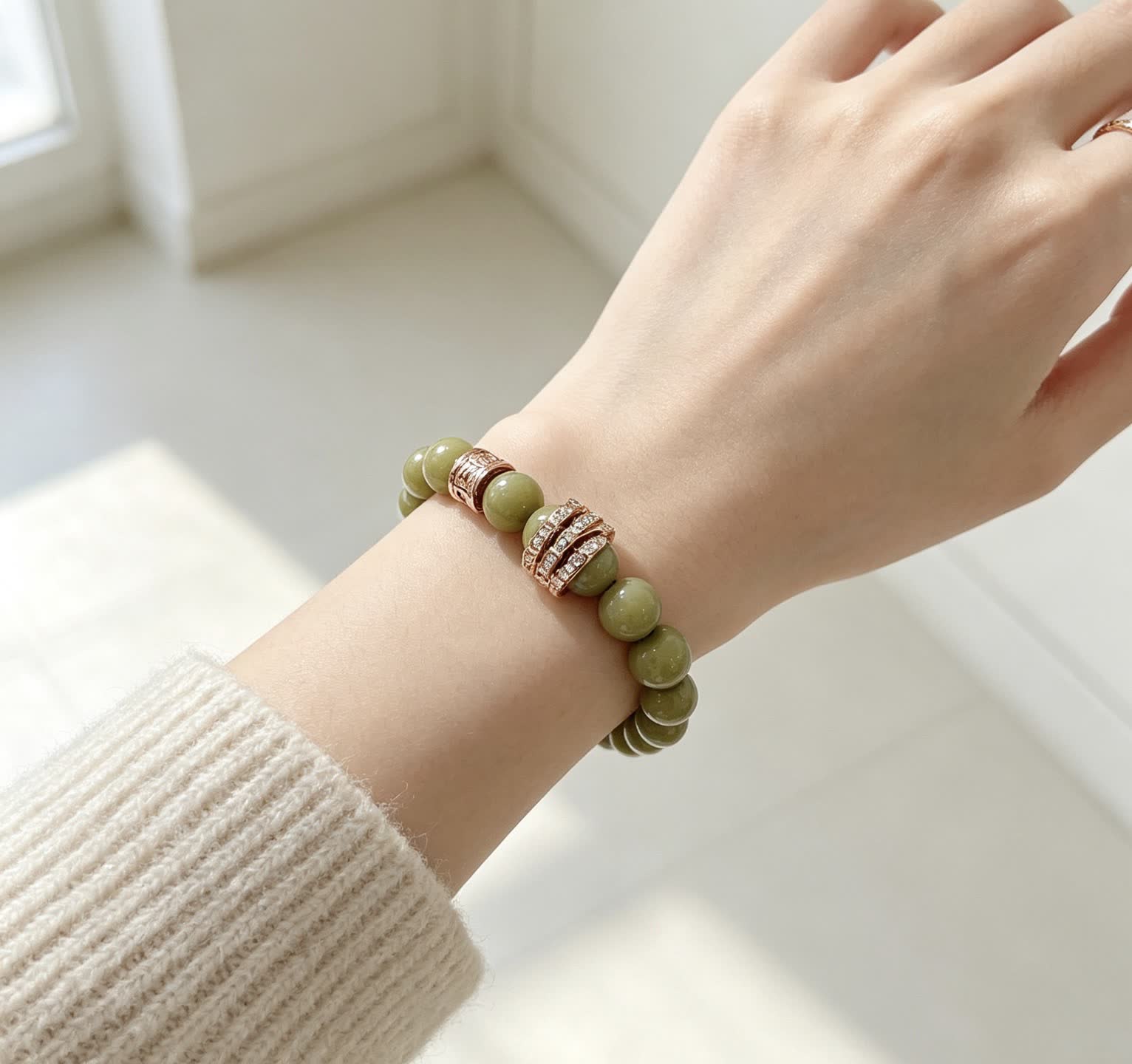 Bvlgari Green Bead Bracelet with Gold Accents