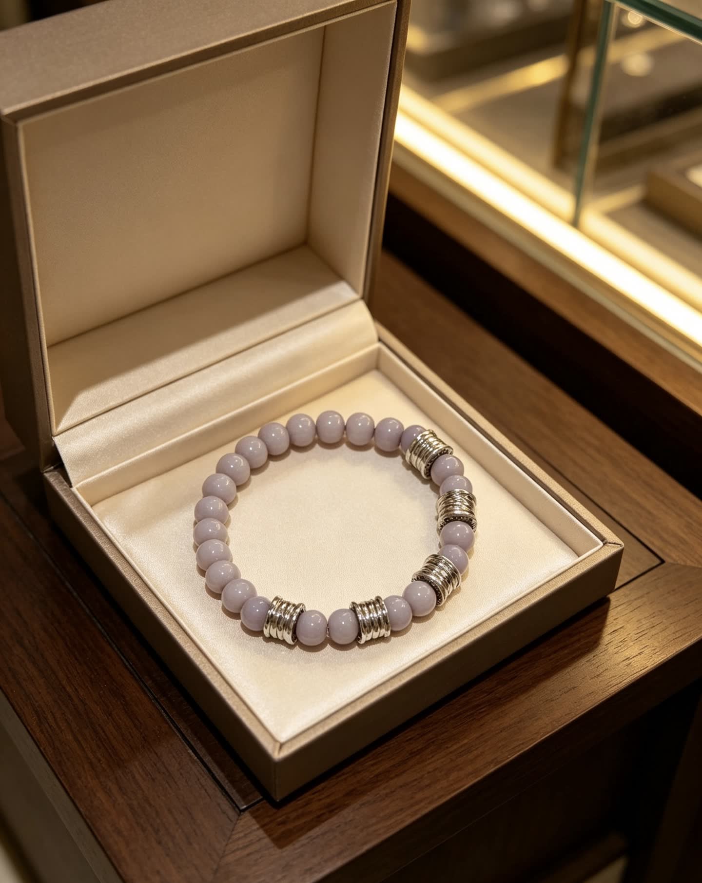Bvlgari Elegant Lavender Beaded Bracelet with Silver Accents Bvlgari Elegant Lavender Beaded Bracelet with Silver Accents