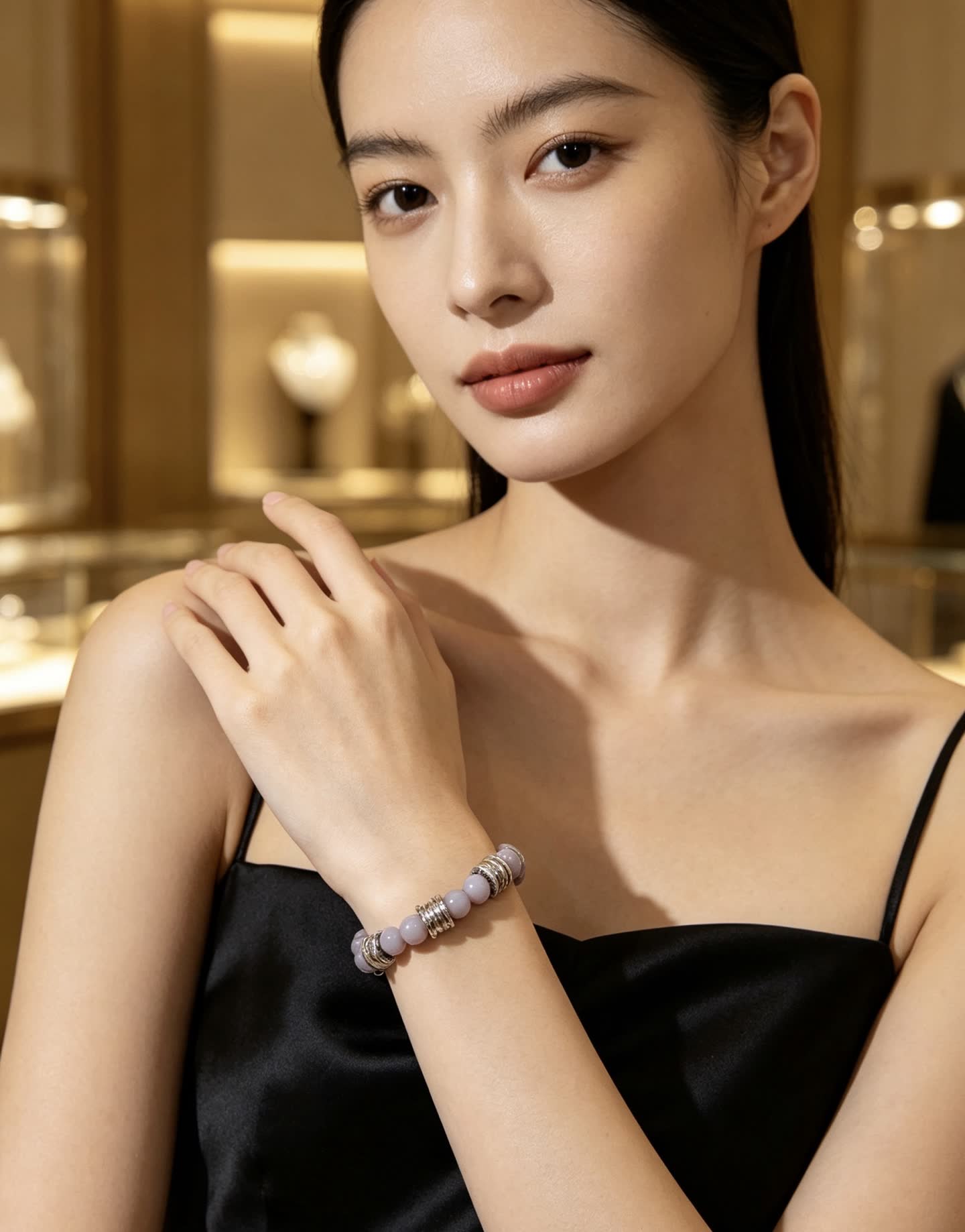 Bvlgari Elegant Lavender Beaded Bracelet with Silver Accents