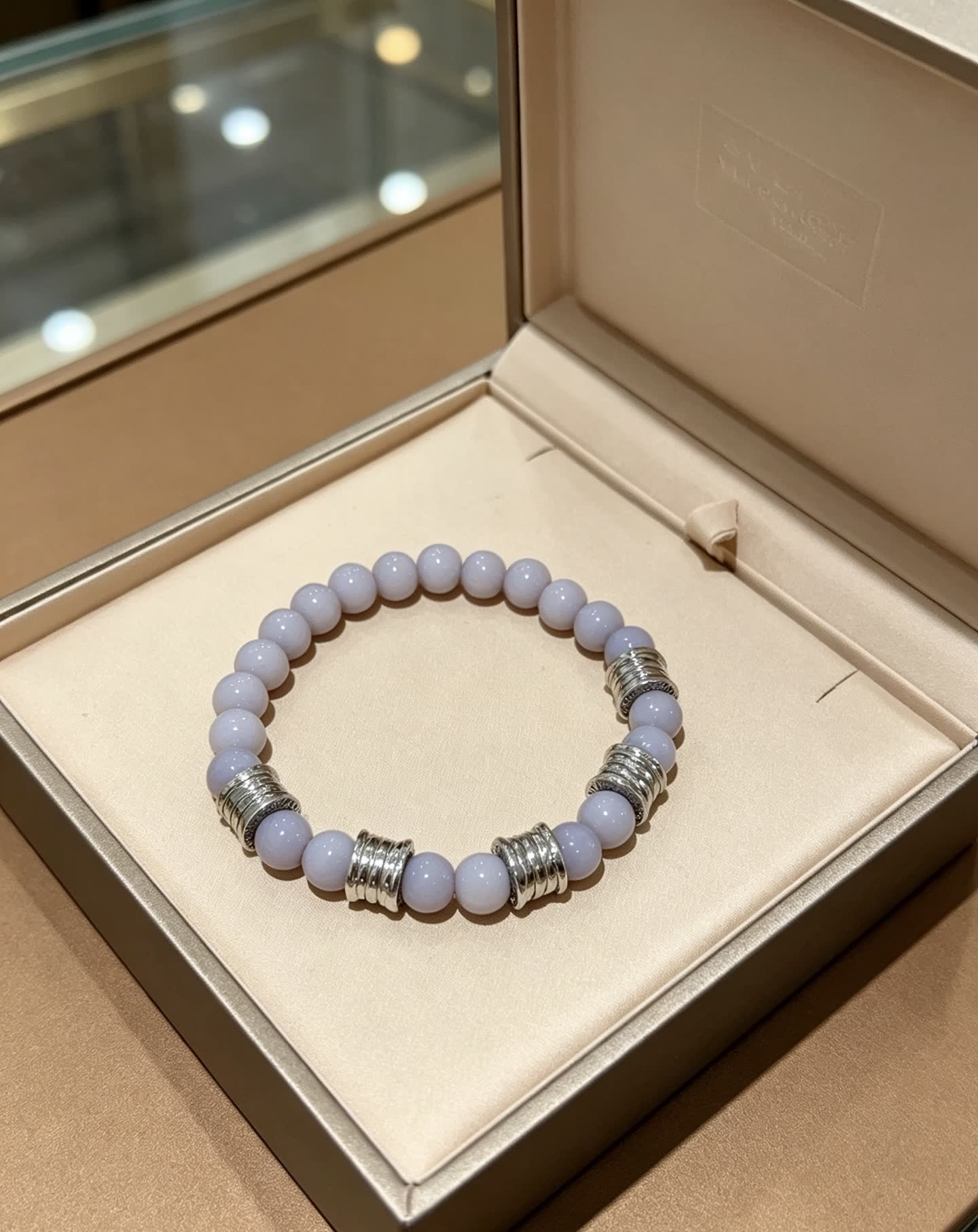 Bvlgari Elegant Lavender Beaded Bracelet with Silver Accents