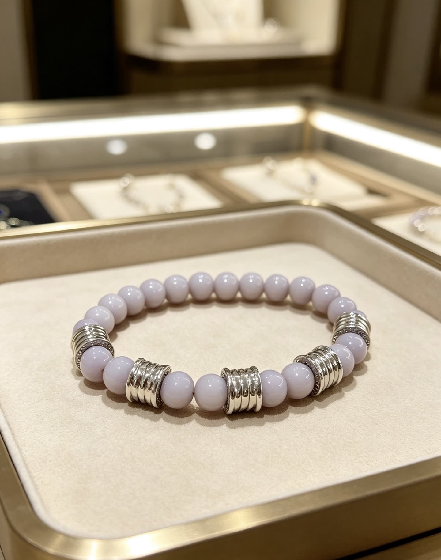 Bvlgari Elegant Lavender Beaded Bracelet with Silver Accents
