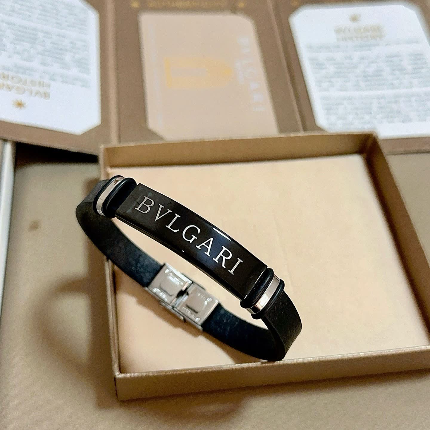 Bvlgari Black Leather Bracelet