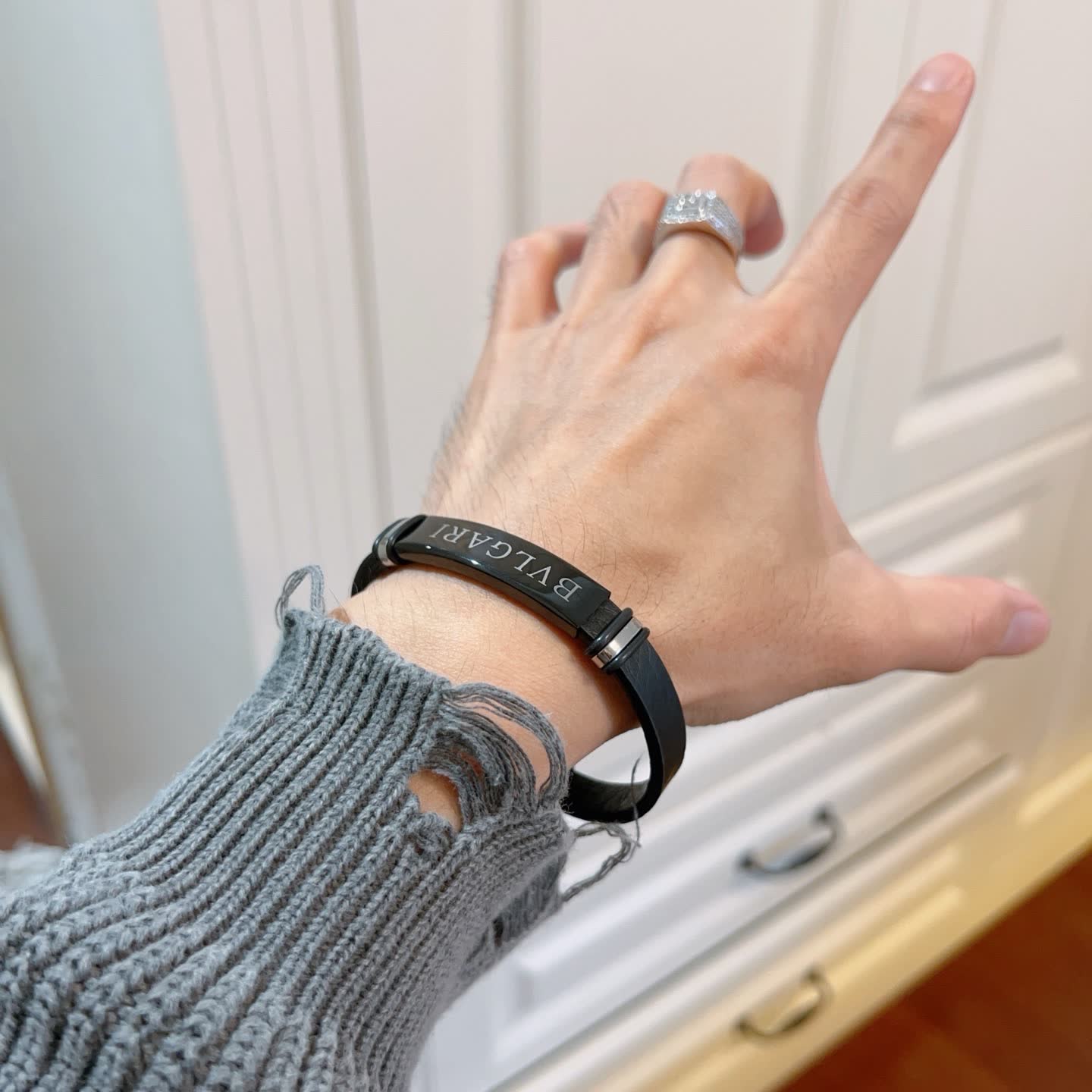Bvlgari Black Leather Bracelet