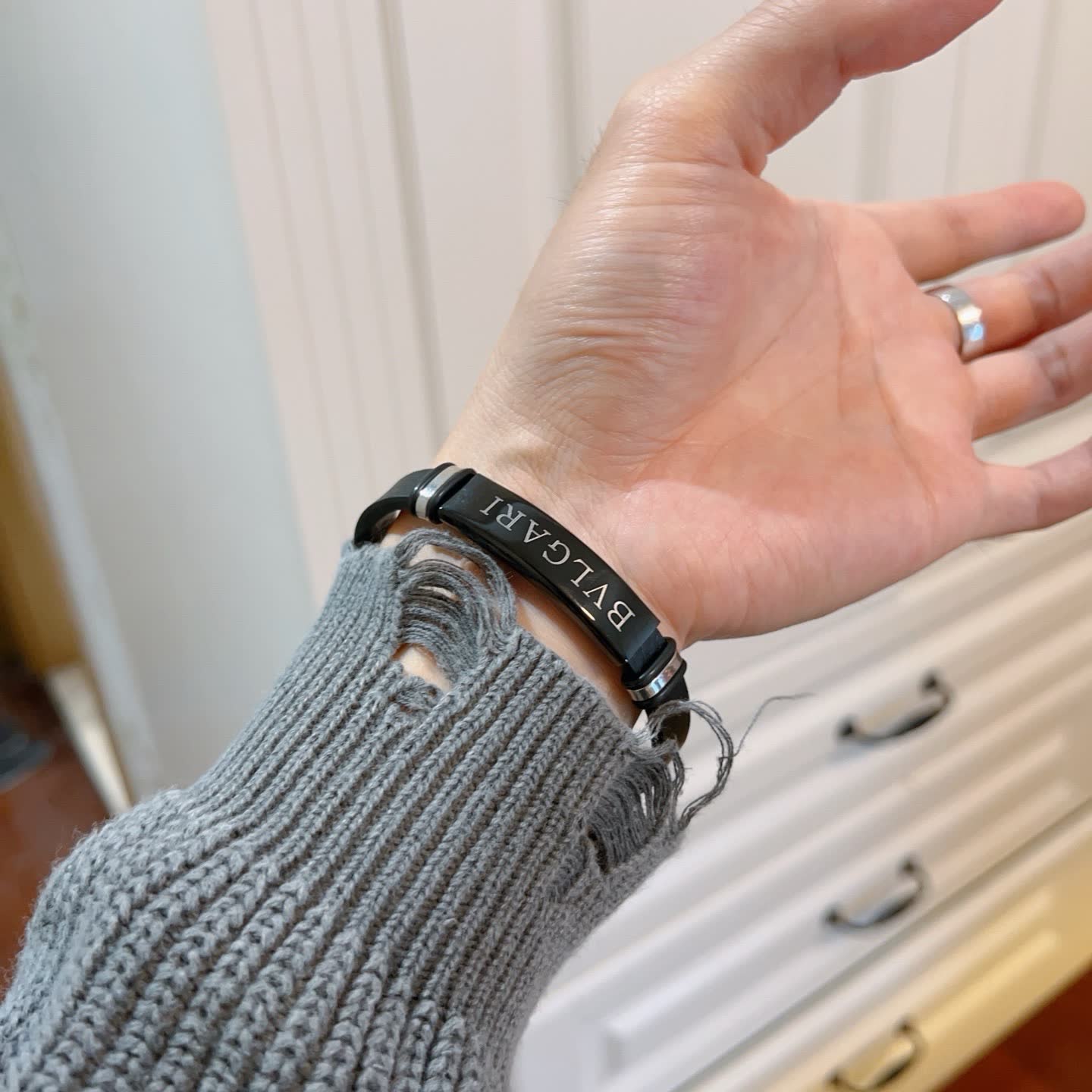 Bvlgari Black Leather Bracelet