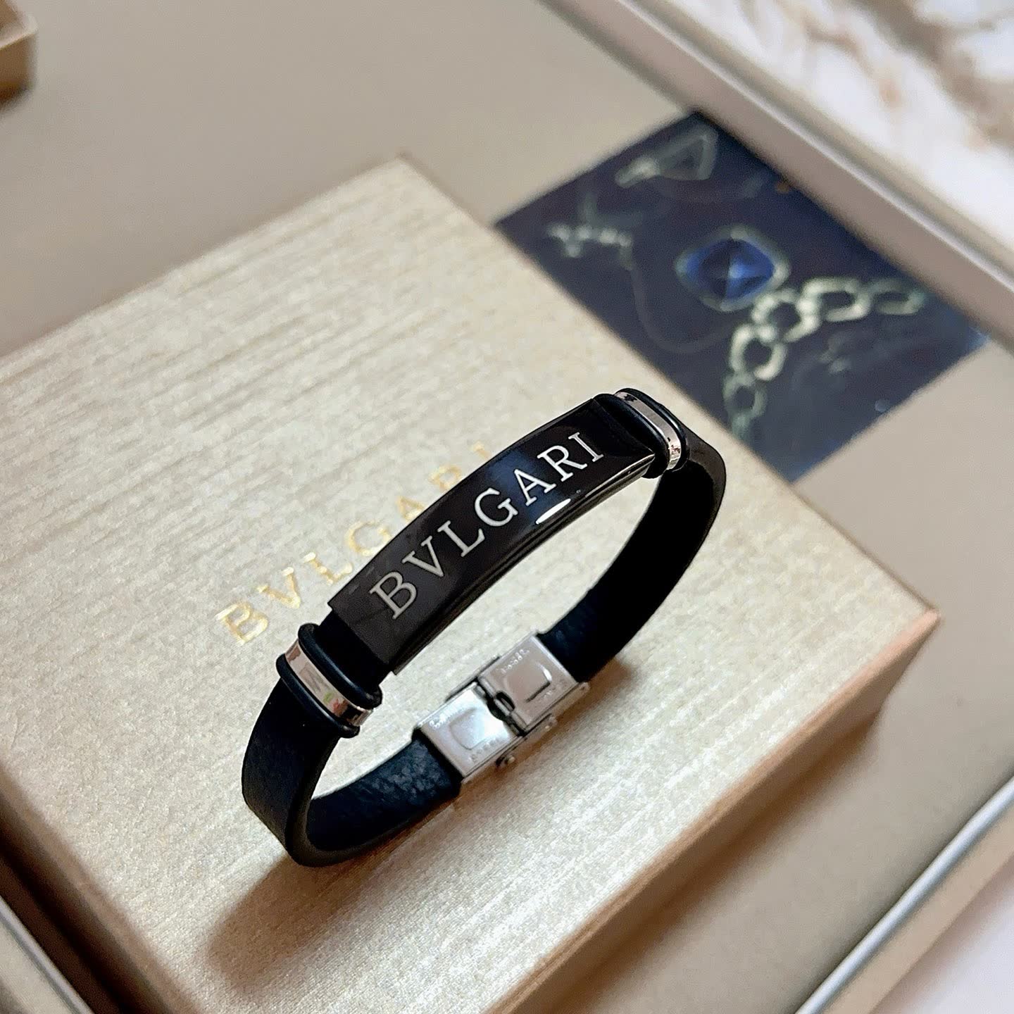 Bvlgari Black Leather Bracelet