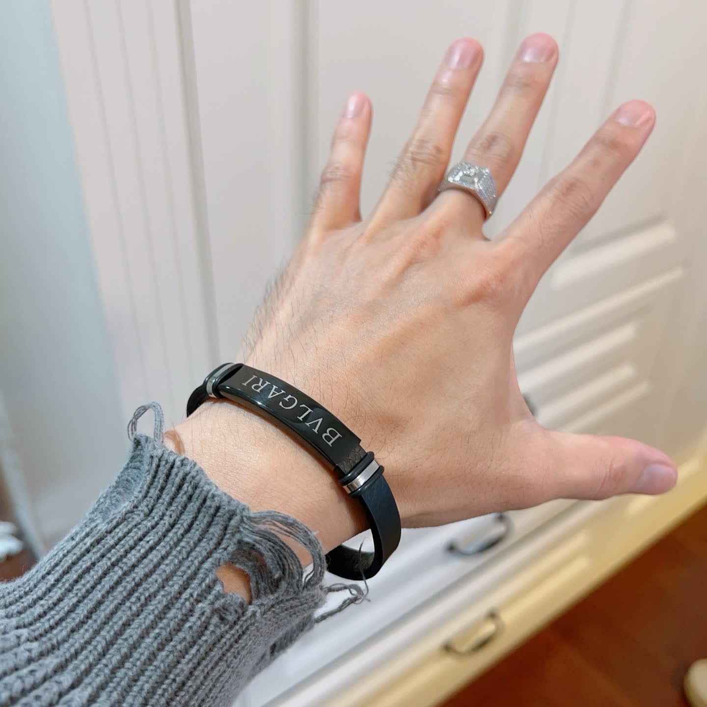 Bvlgari Black Leather Bracelet