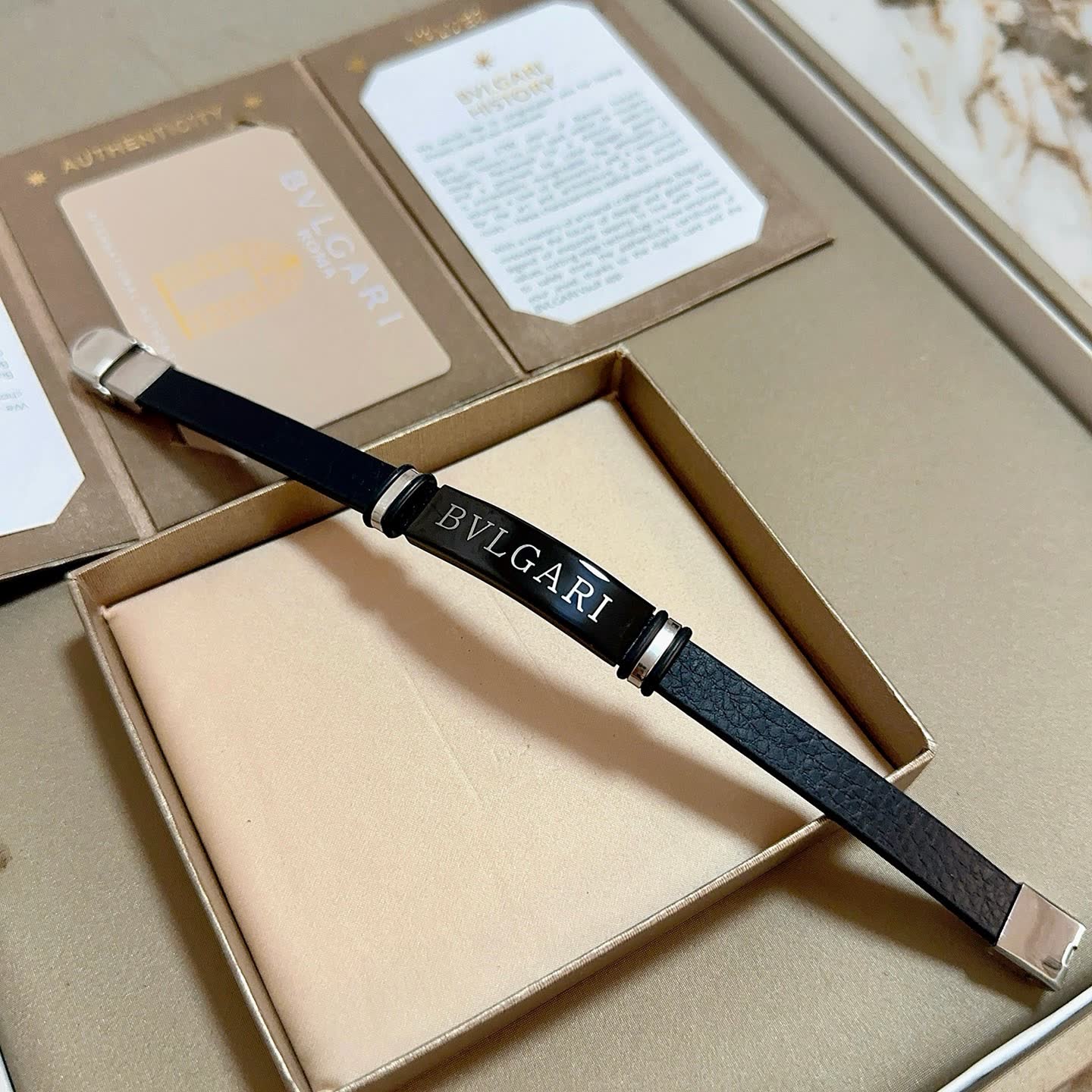 Bvlgari Black Leather Bracelet