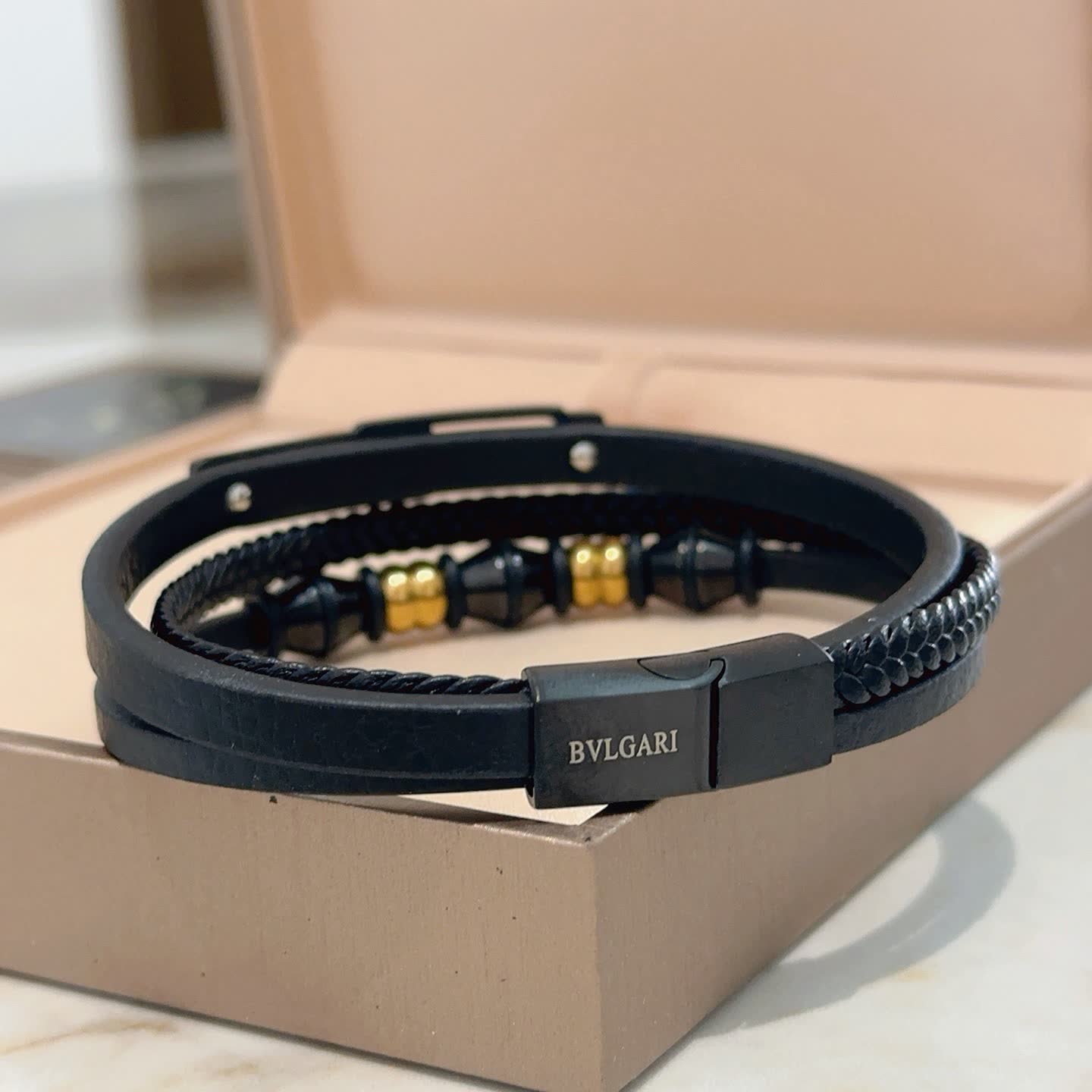 Bvlgari Black Leather Bracelet