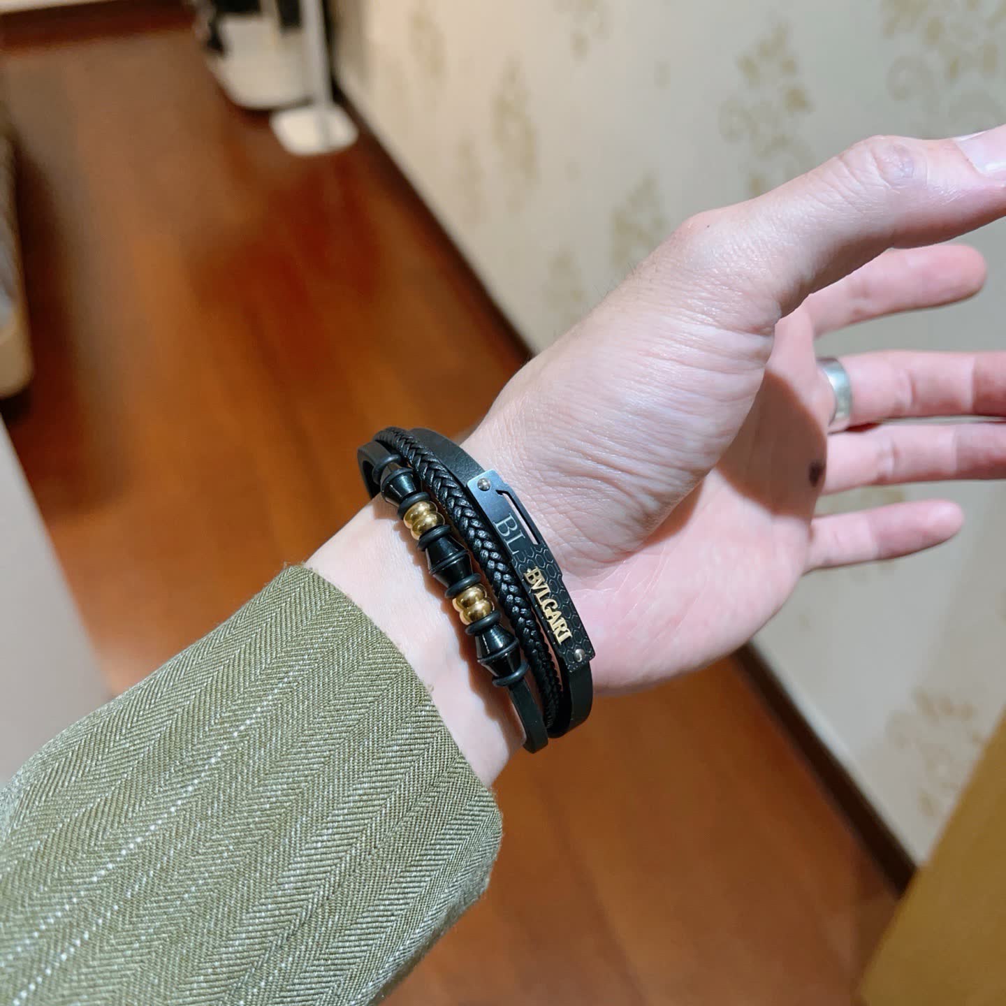 Bvlgari Black Leather Bracelet
