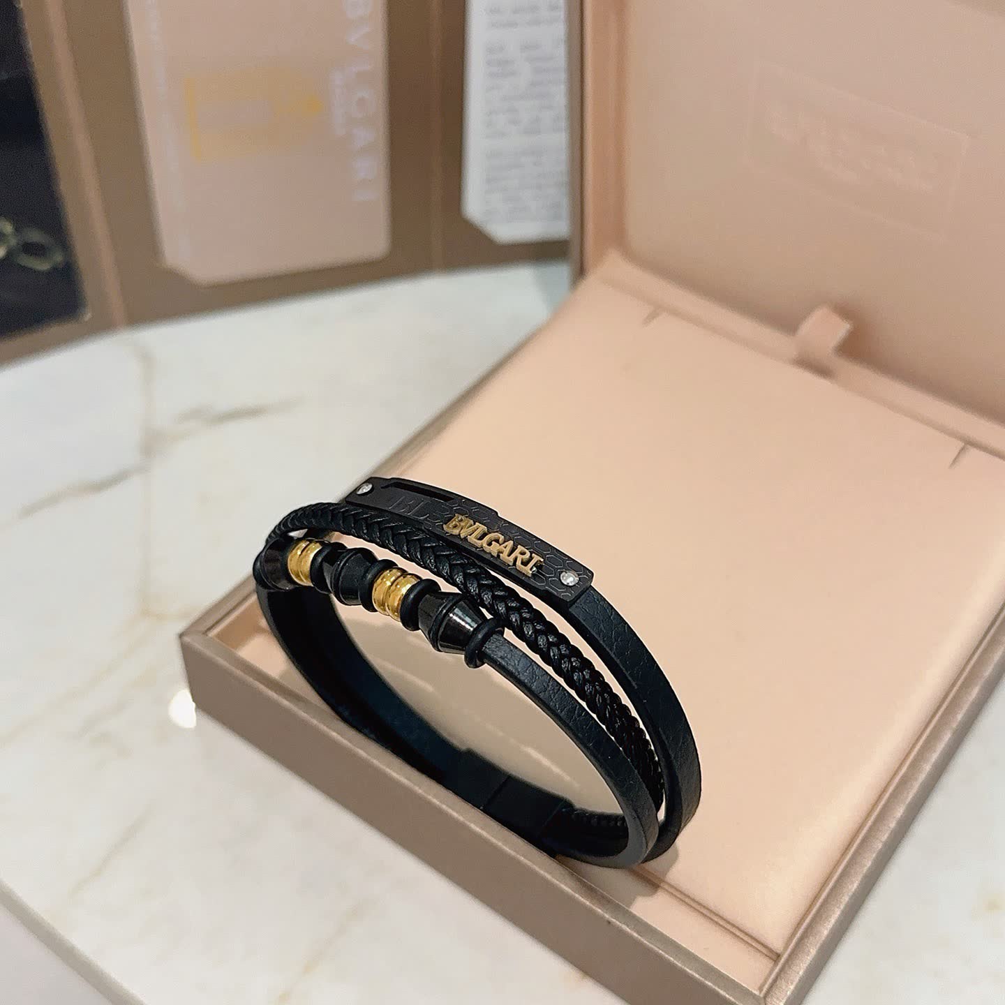 Bvlgari Black Leather Bracelet