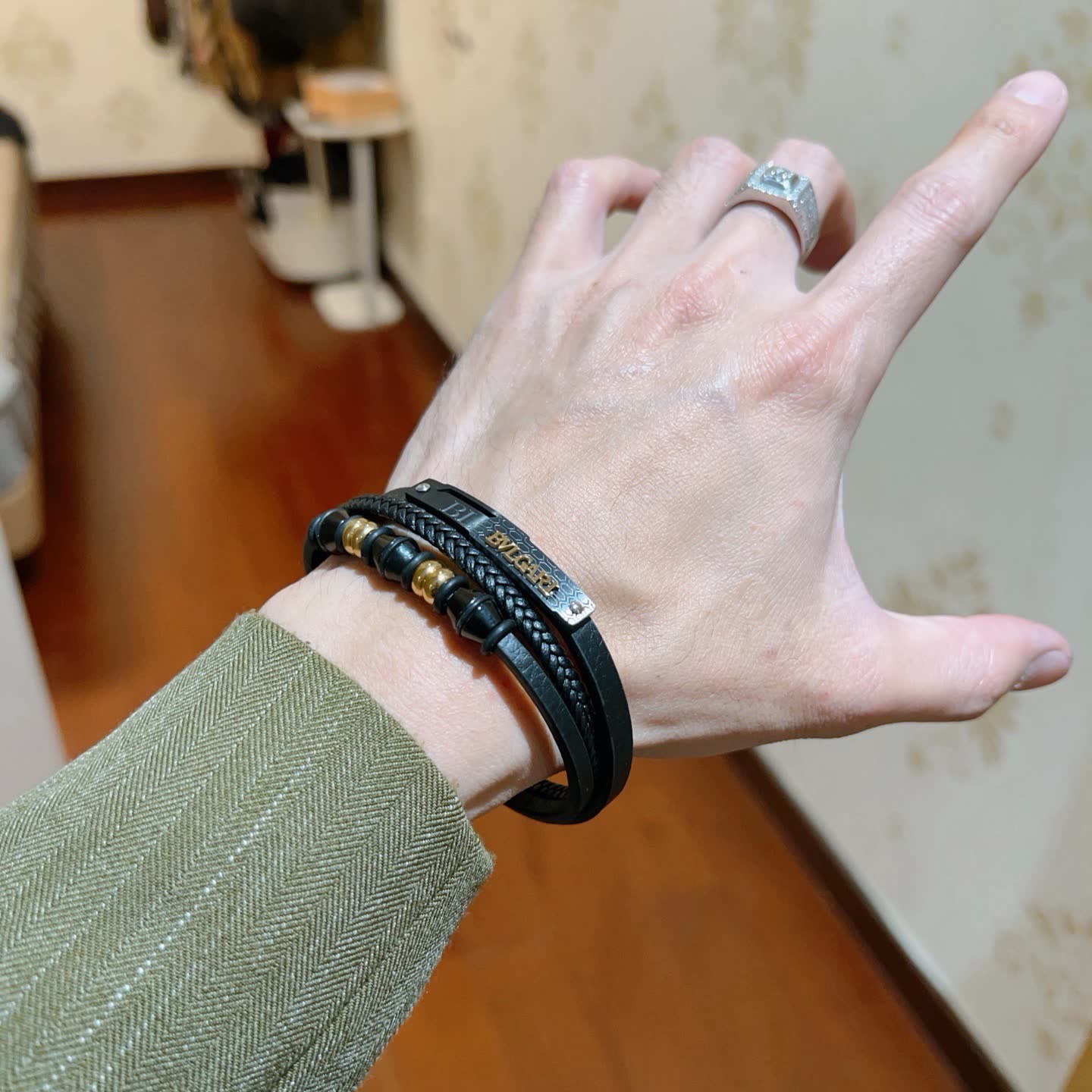 Bvlgari Black Leather Bracelet