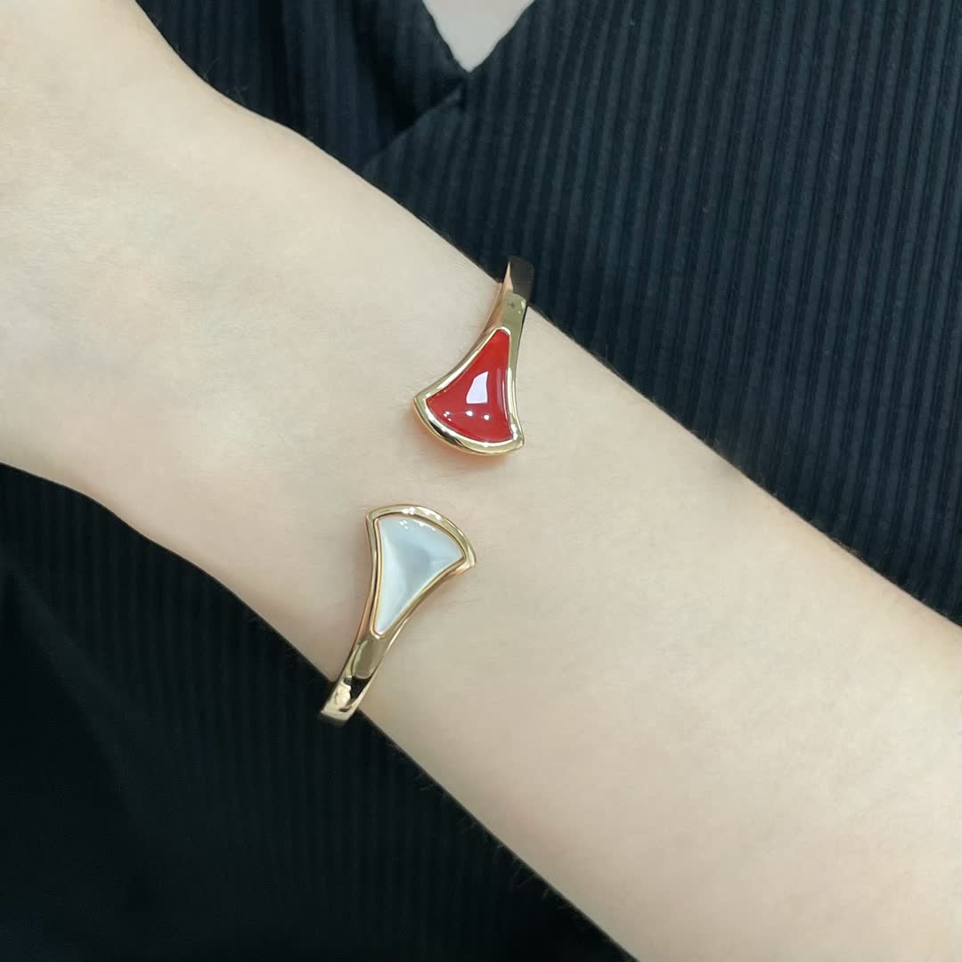 Bvlgari Gold Bangle Bracelet with Red and White Enamel