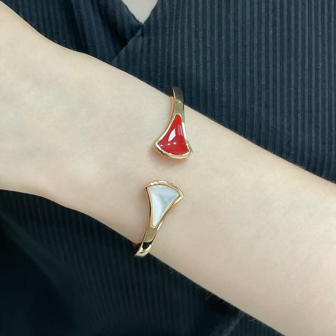 Bvlgari Gold Bangle Bracelet with Red and White Enamel
